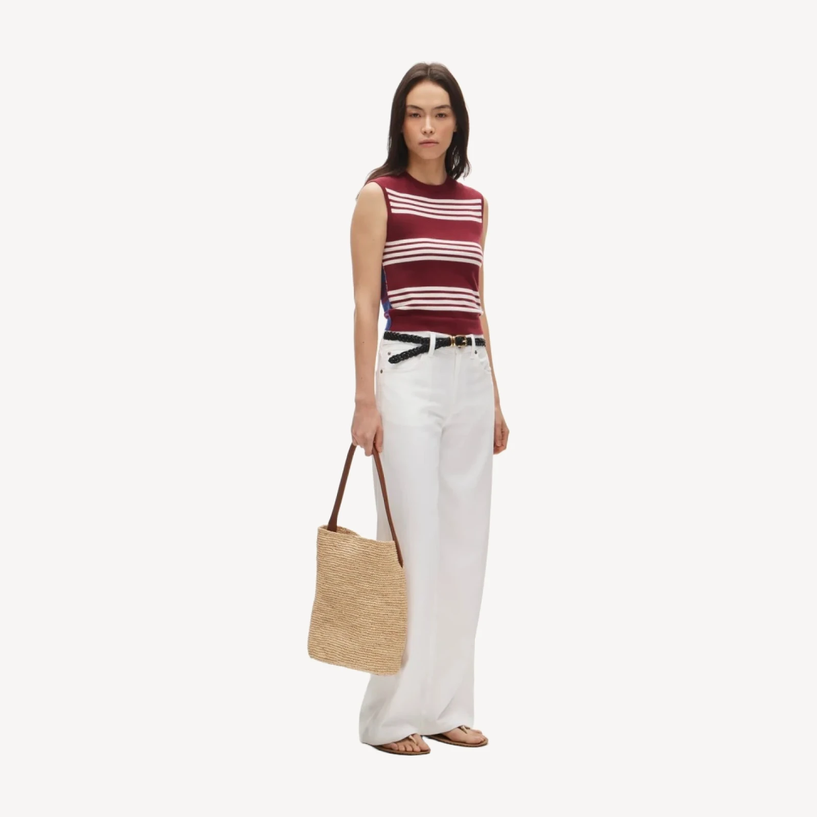 Featherweight cashmere-blend sweater shell in mixed stripe