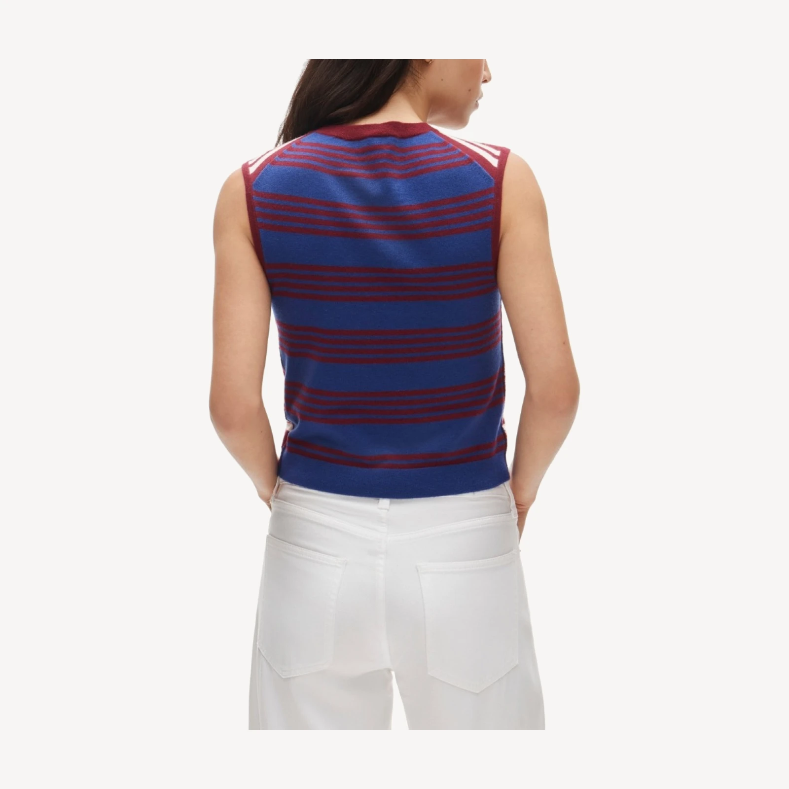 Featherweight cashmere-blend sweater shell in mixed stripe