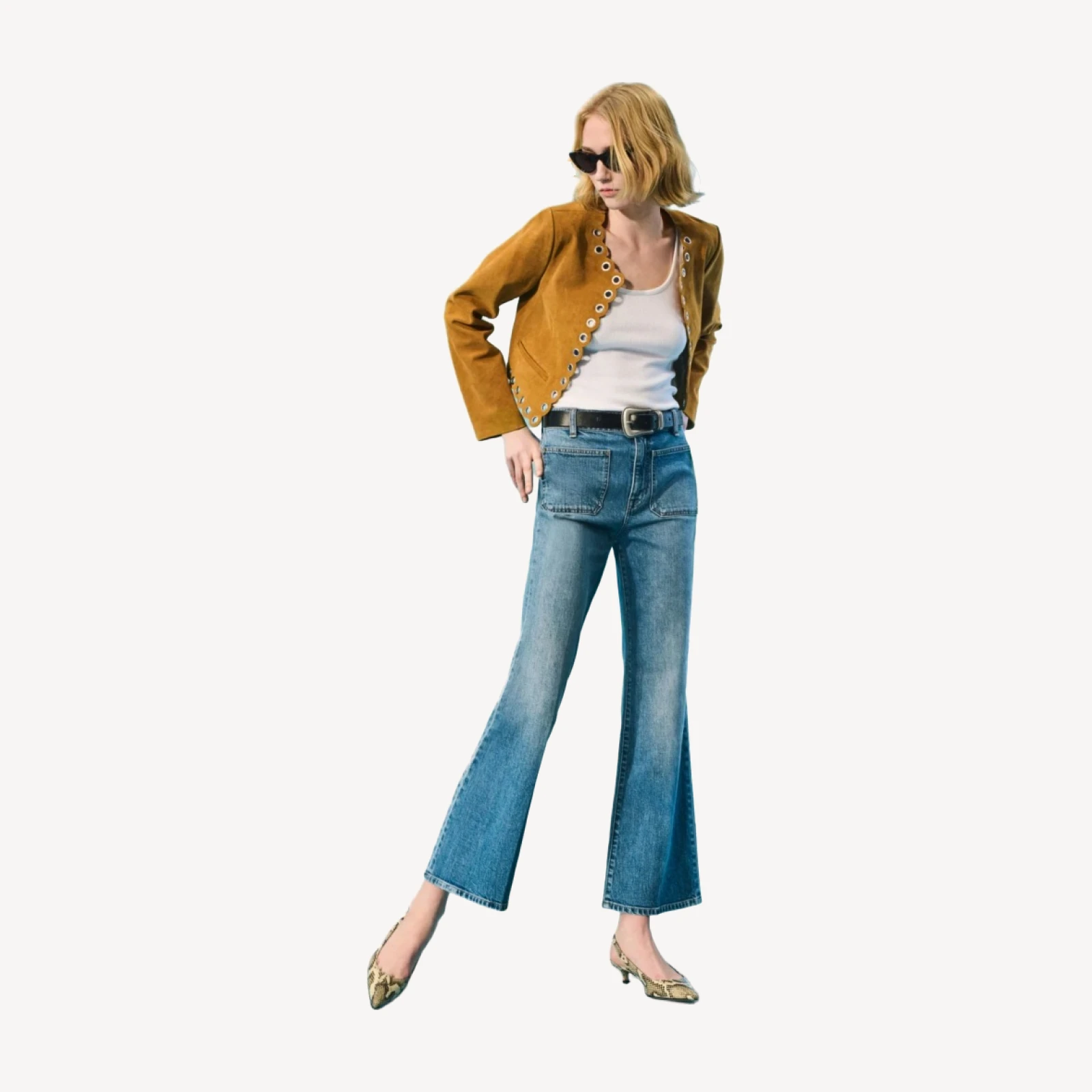 Charley kickout cropped jean in semi-stretch with patch pockets
