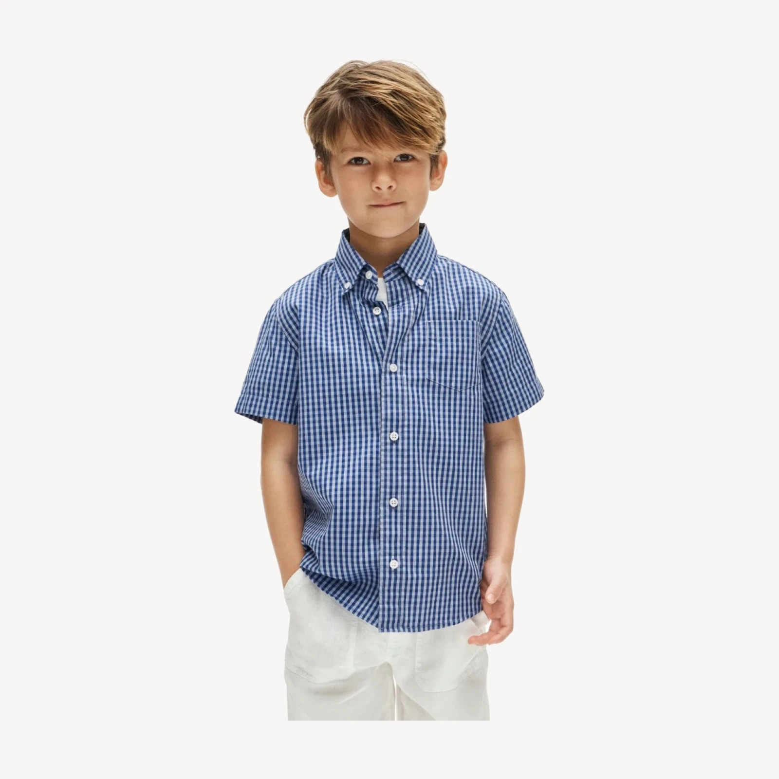 Kids' short-sleeve poplin button-down in gingham