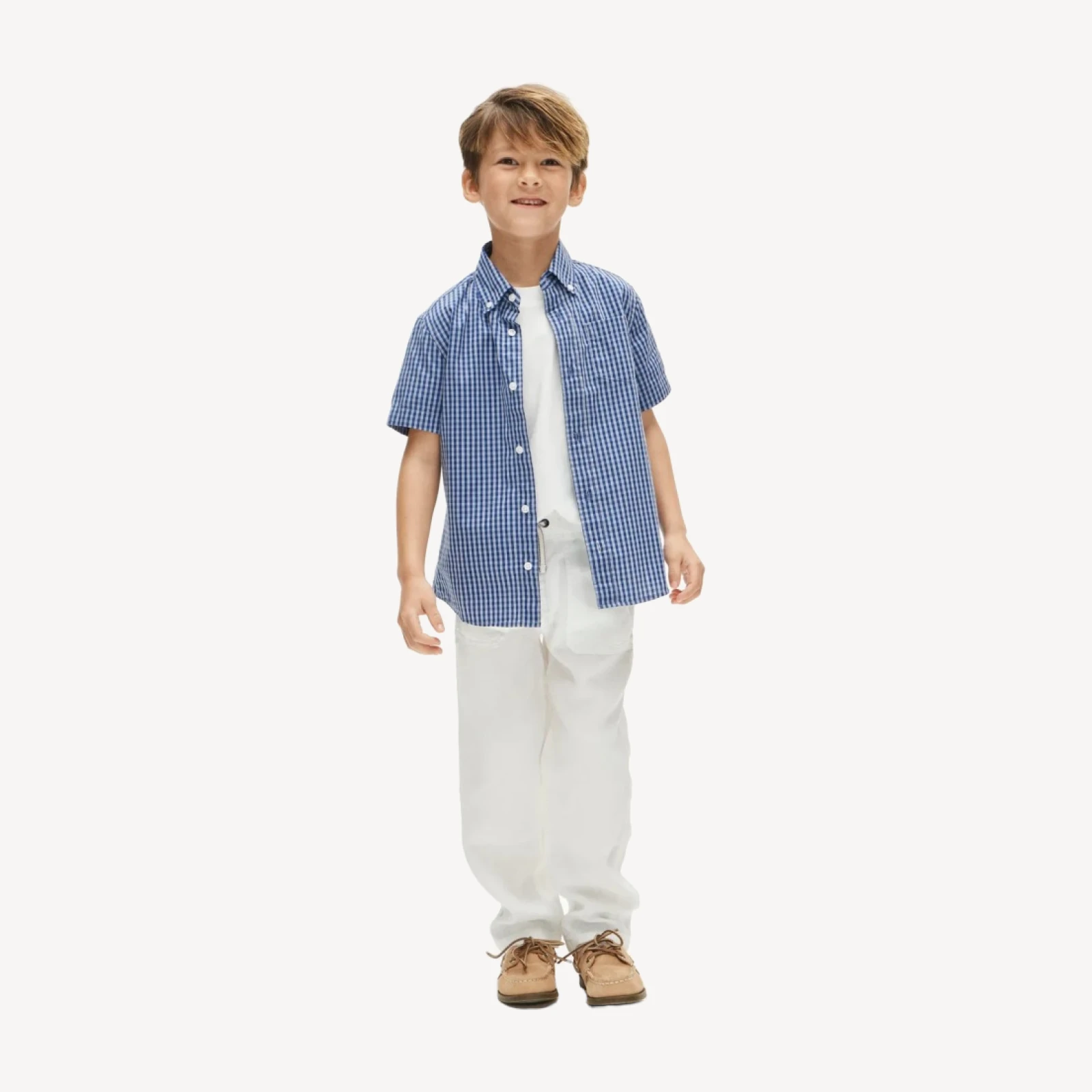 Kids' short-sleeve poplin button-down in gingham