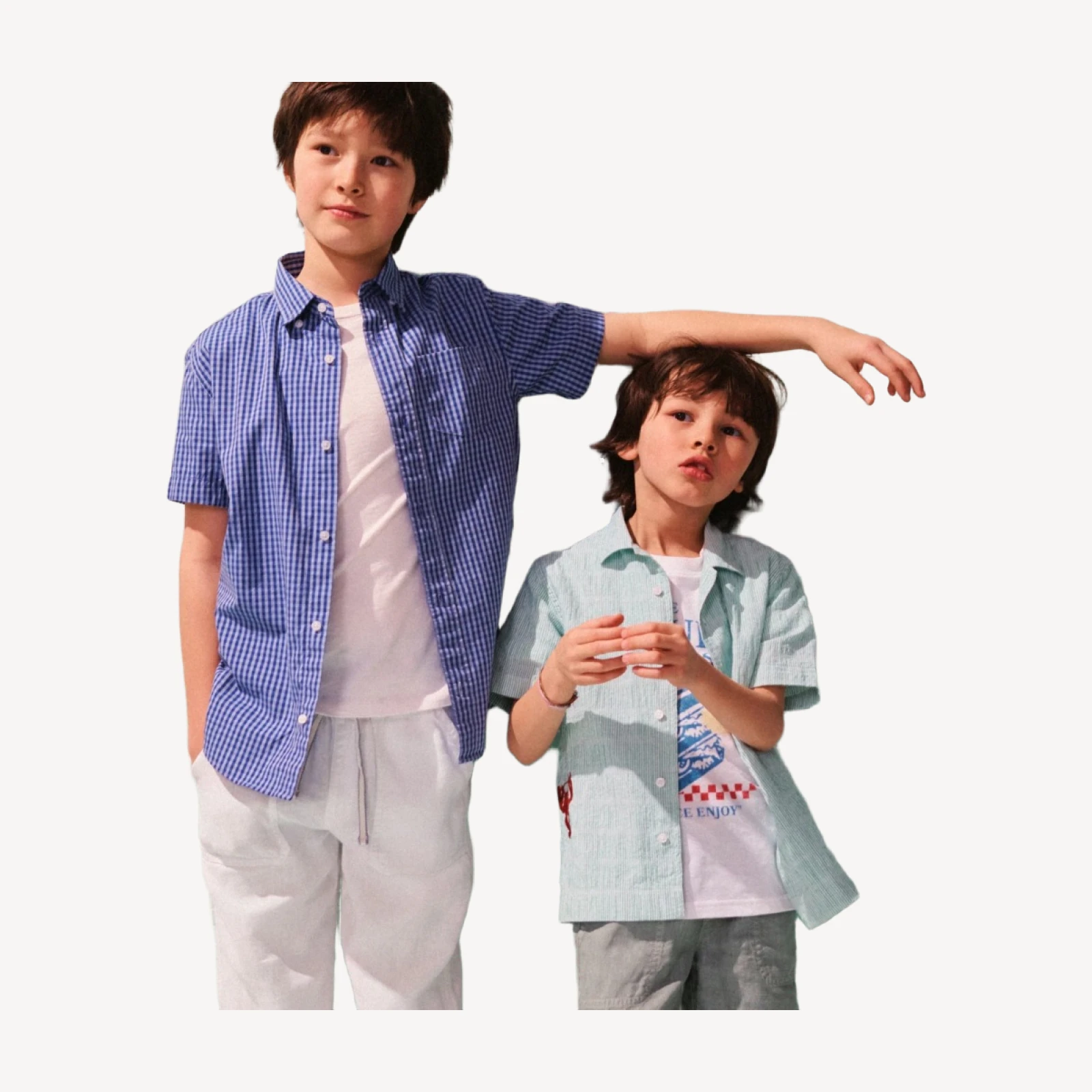 Kids' short-sleeve poplin button-down in gingham