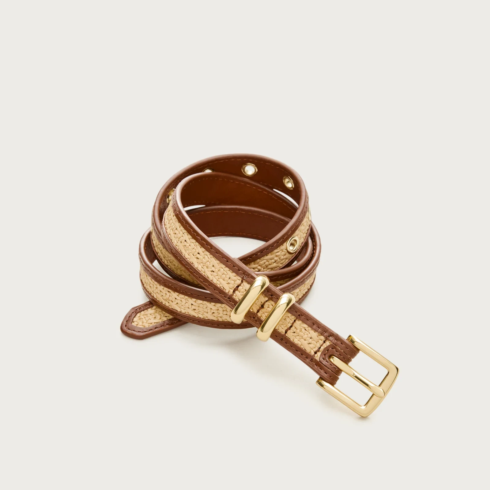 Thin woven belt with leather trim
