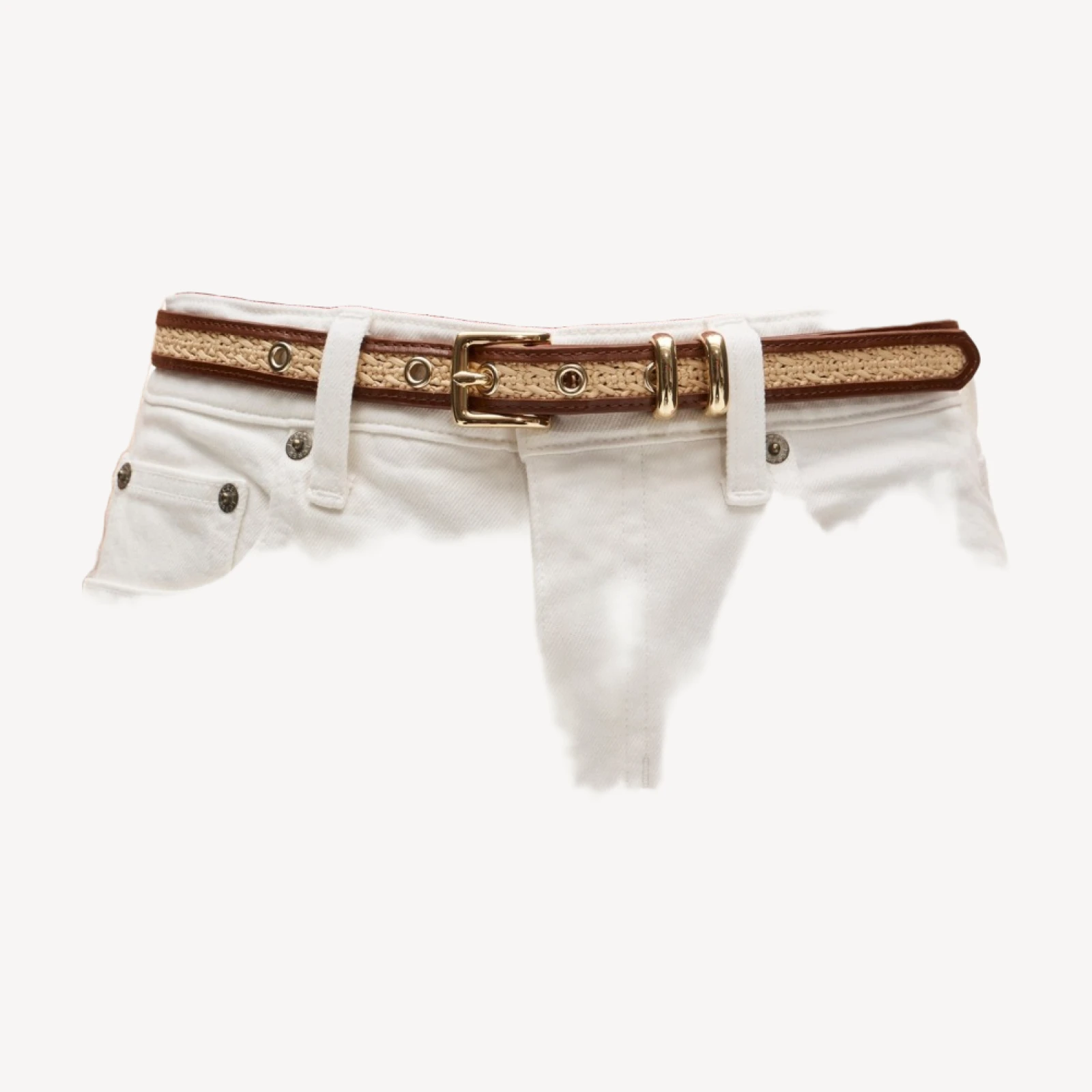 Thin woven belt with leather trim