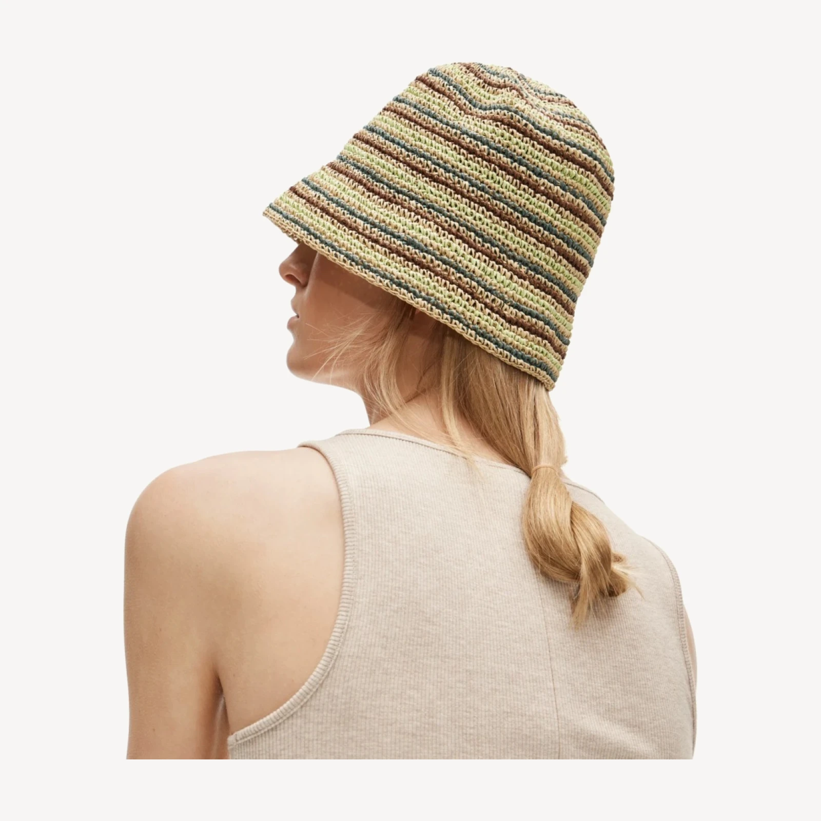 Handcrocheted straw hat in stripe