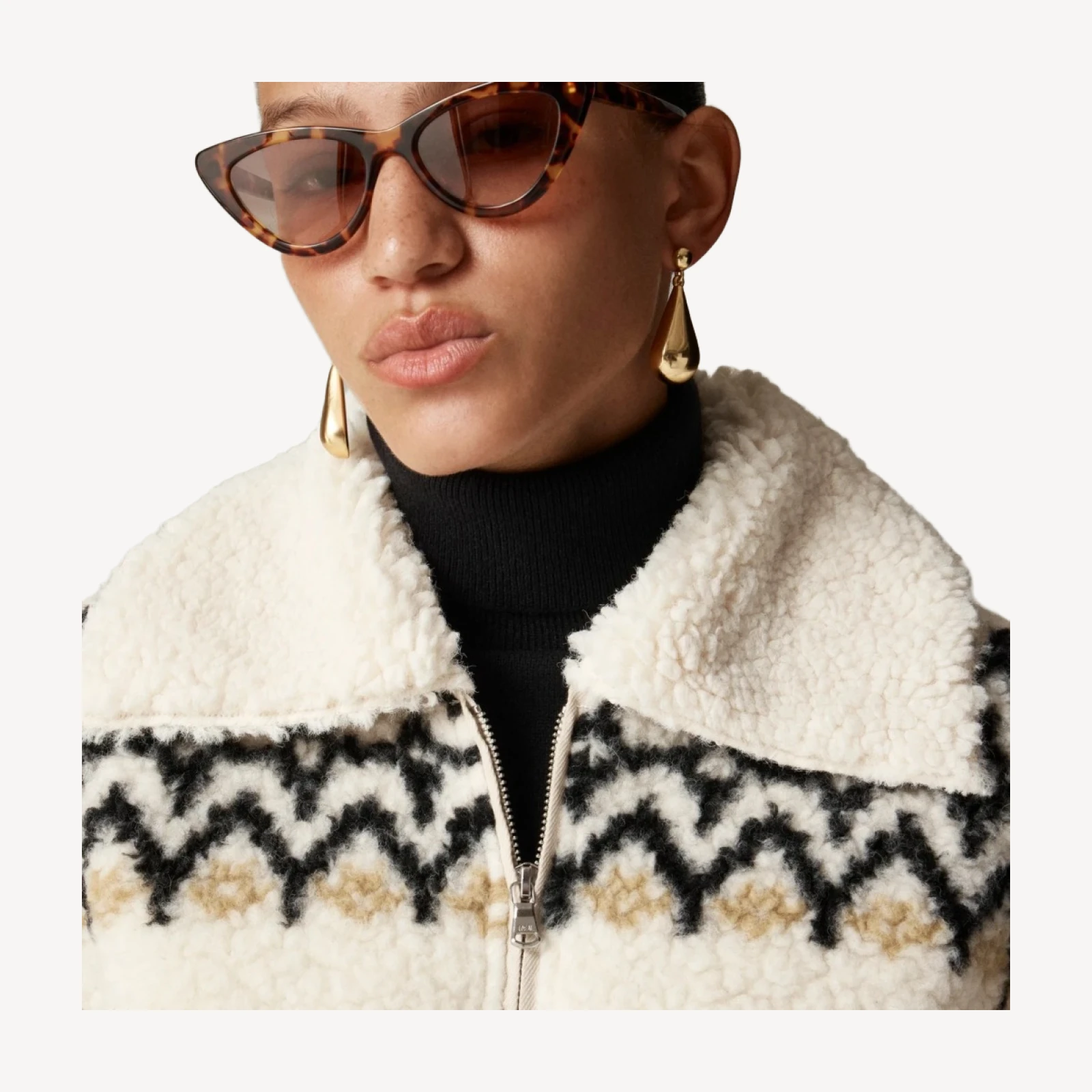 Jacquard-print sherpa half-zip fleece pullover