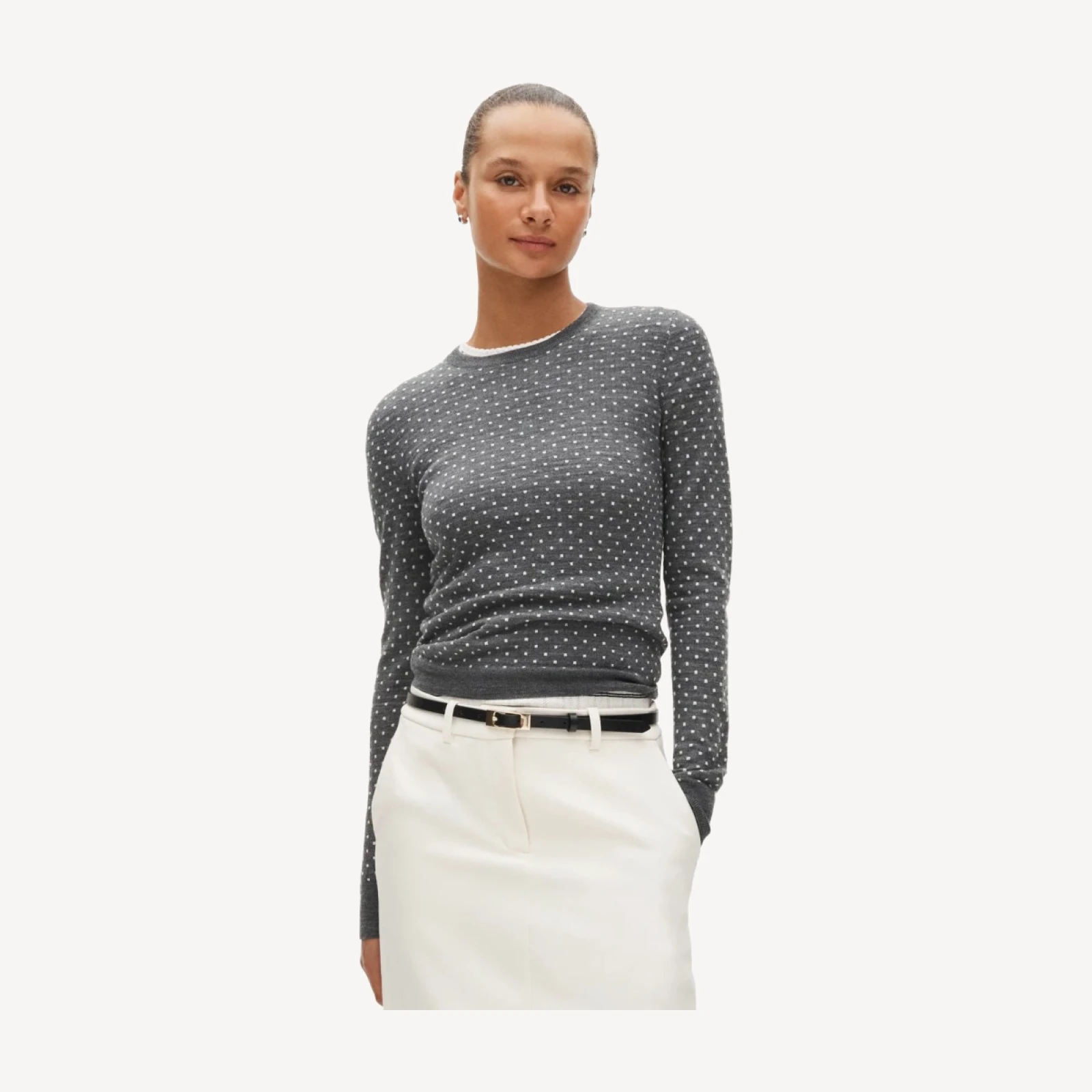 Carolyn fitted crewneck sweater in polka-dot merino wool