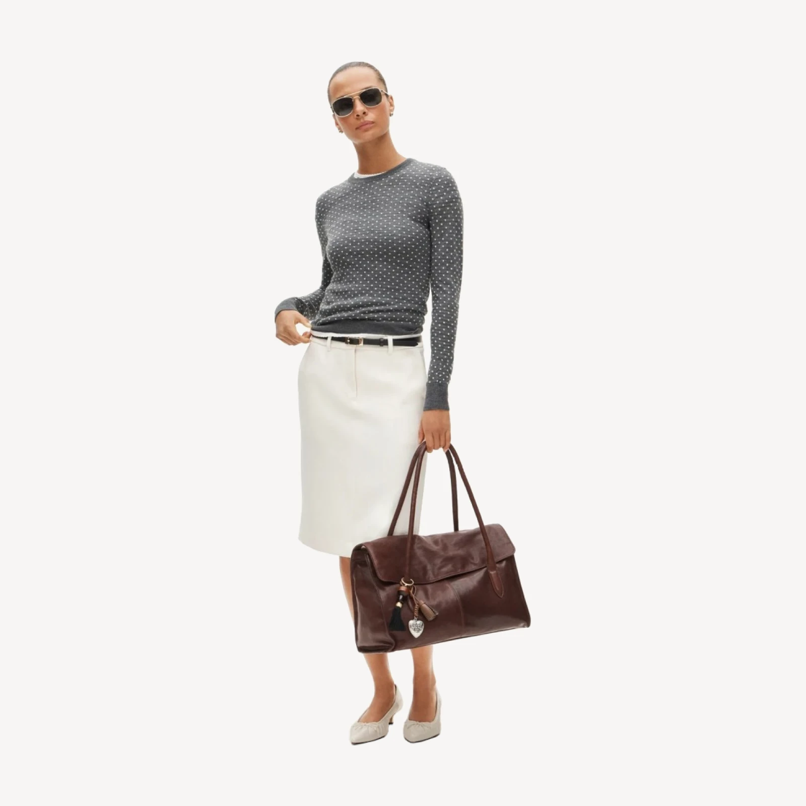 Carolyn fitted crewneck sweater in polka-dot merino wool