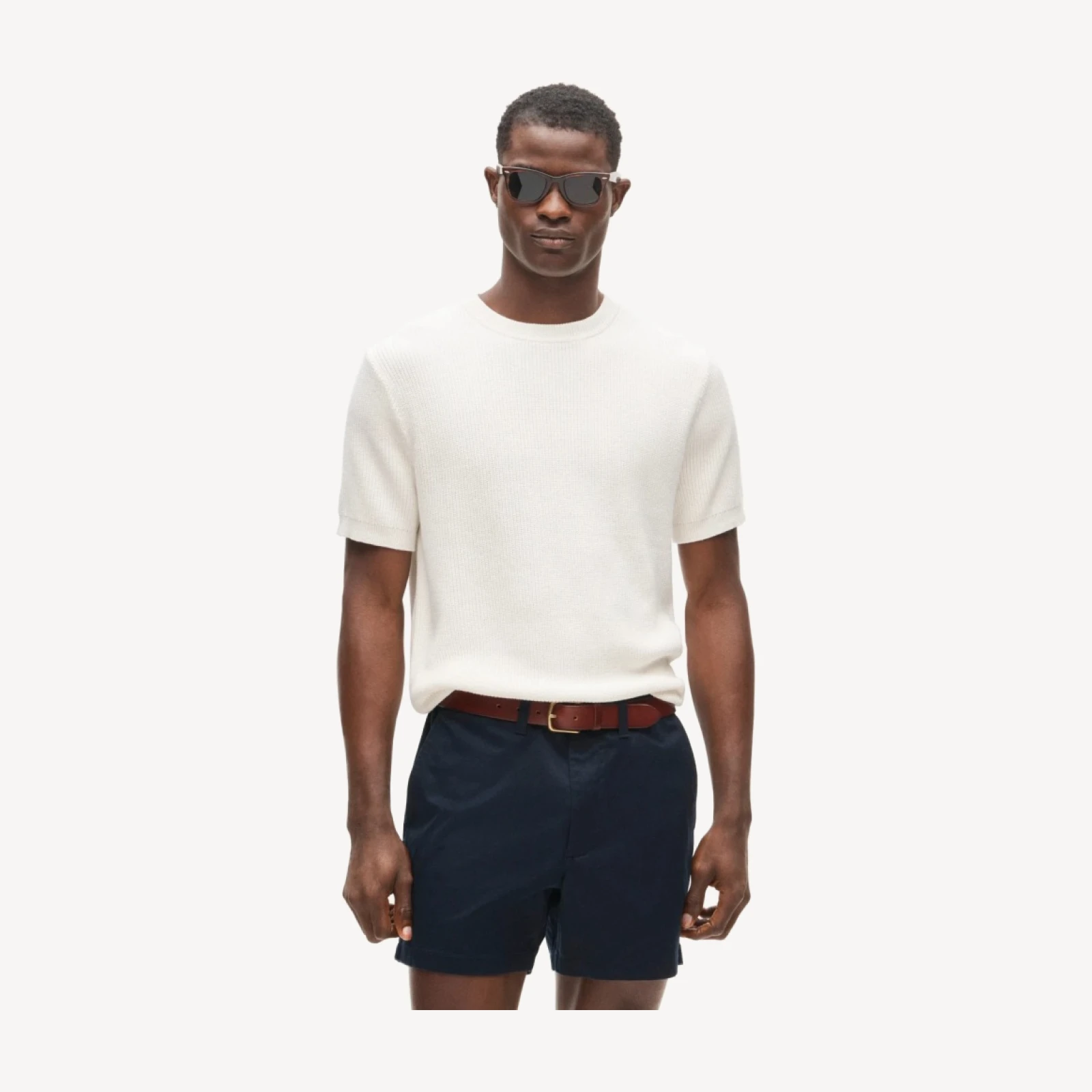 Short-sleeve sweater in ribbed cotton-silk blend