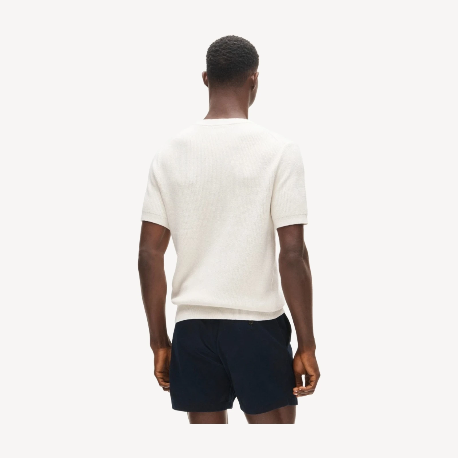 Short-sleeve sweater in ribbed cotton-silk blend