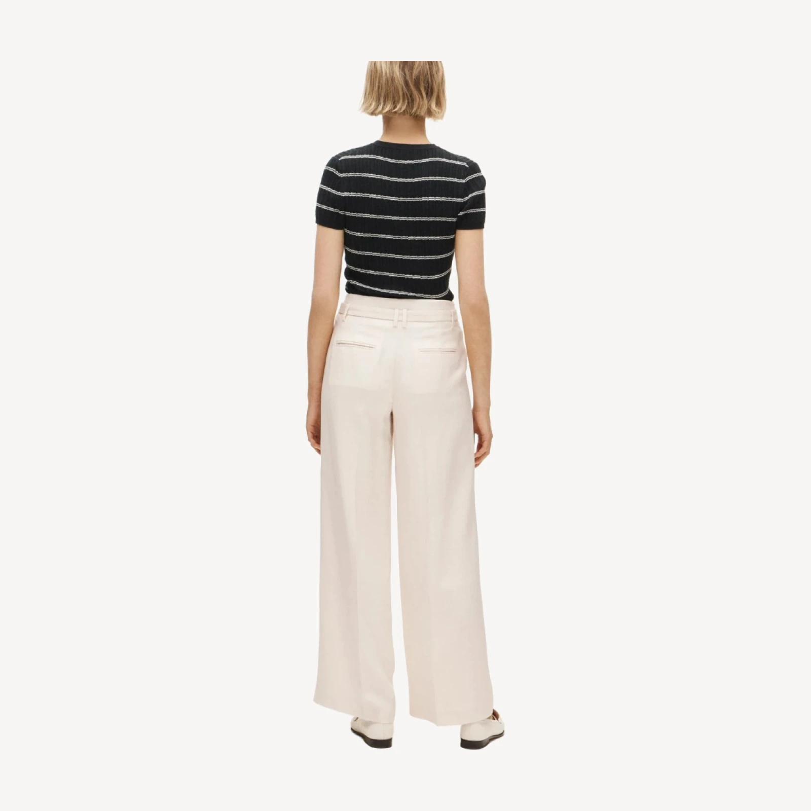 Wide-leg belted pant in luster canvas