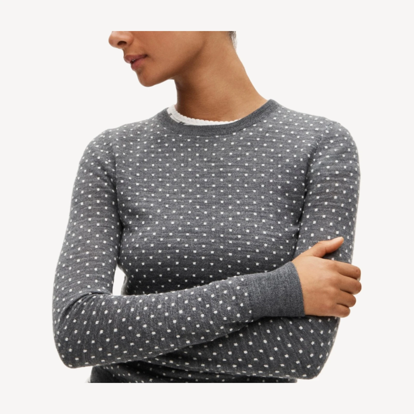 Carolyn fitted crewneck sweater in polka-dot merino wool