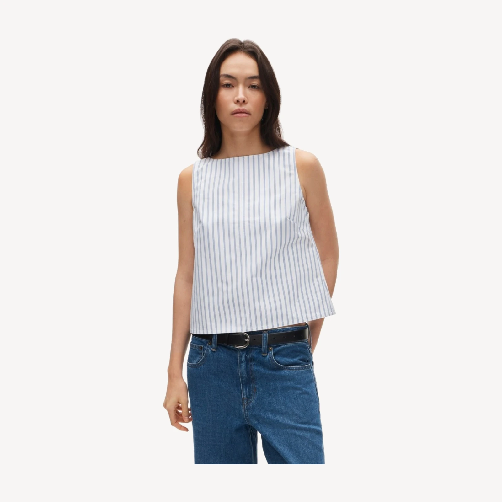 Shell top in striped double cotton poplin