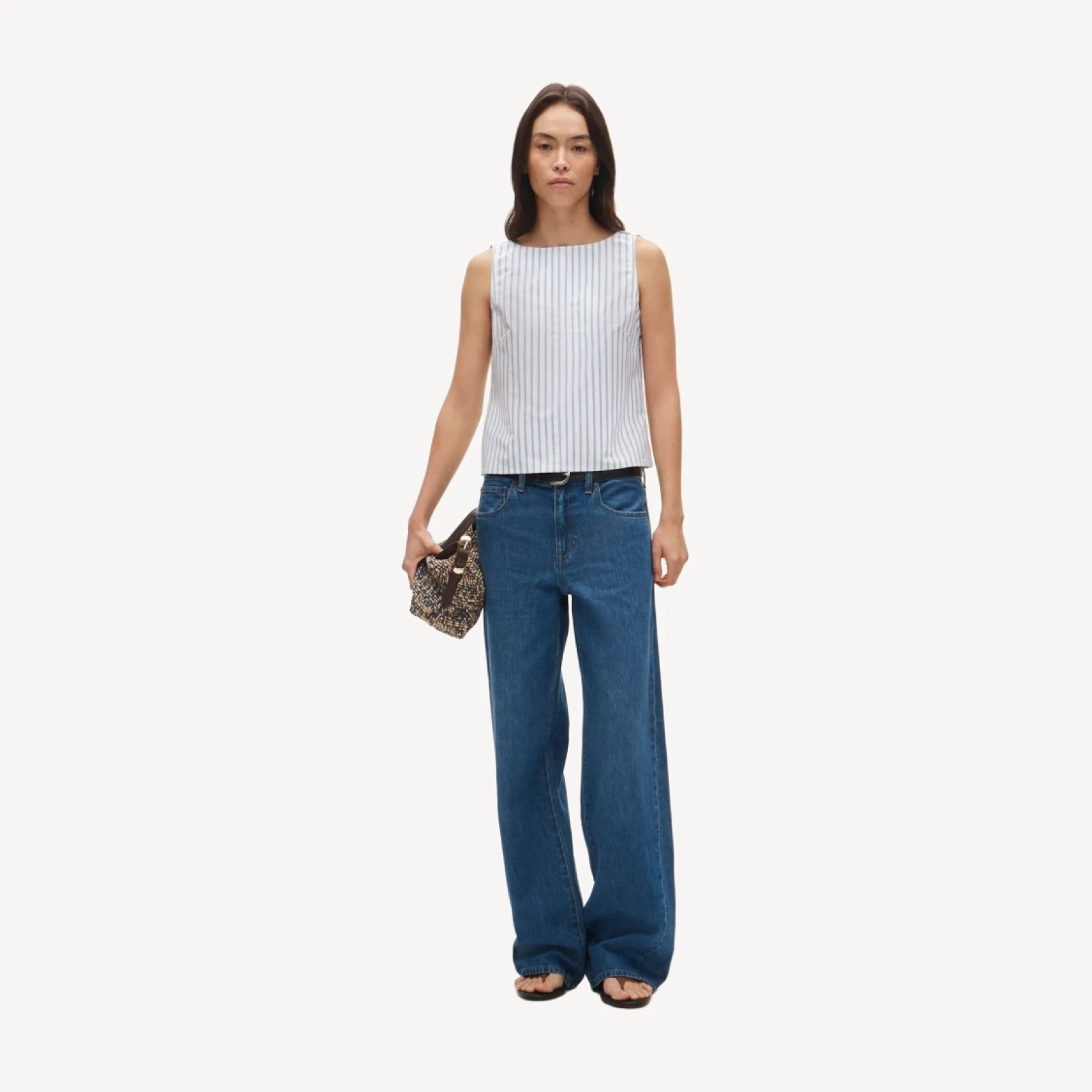 Shell top in striped double cotton poplin