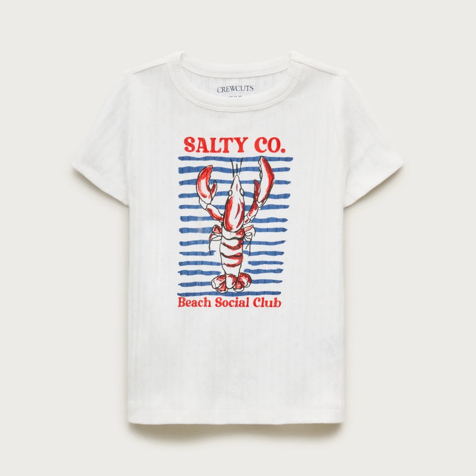 Girls' short-sleeve "Salty Co" graphic T-shirt with pointelle