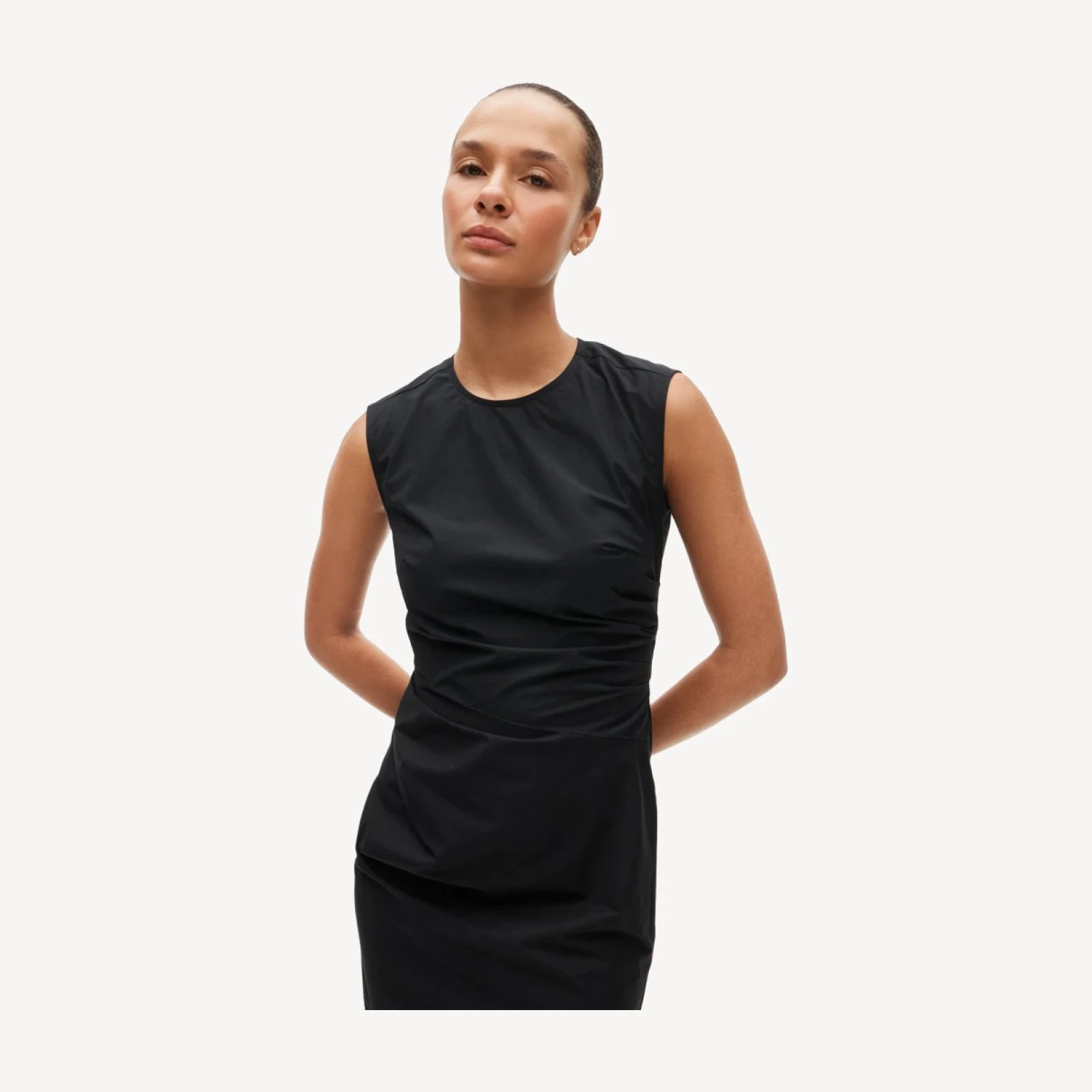 Tall ruched midi dress in stretch cotton-blend poplin