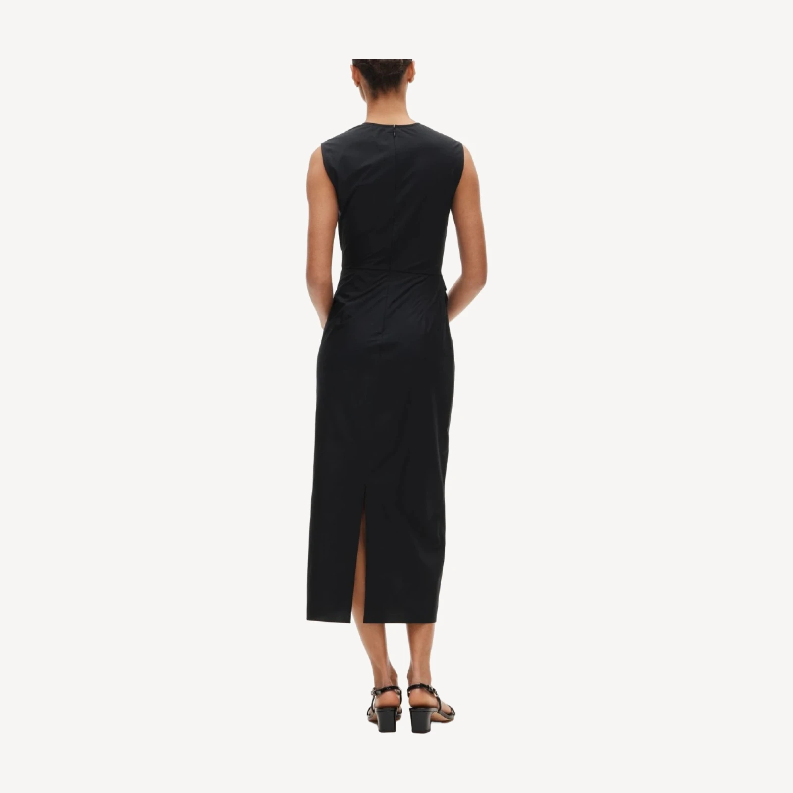 Tall ruched midi dress in stretch cotton-blend poplin