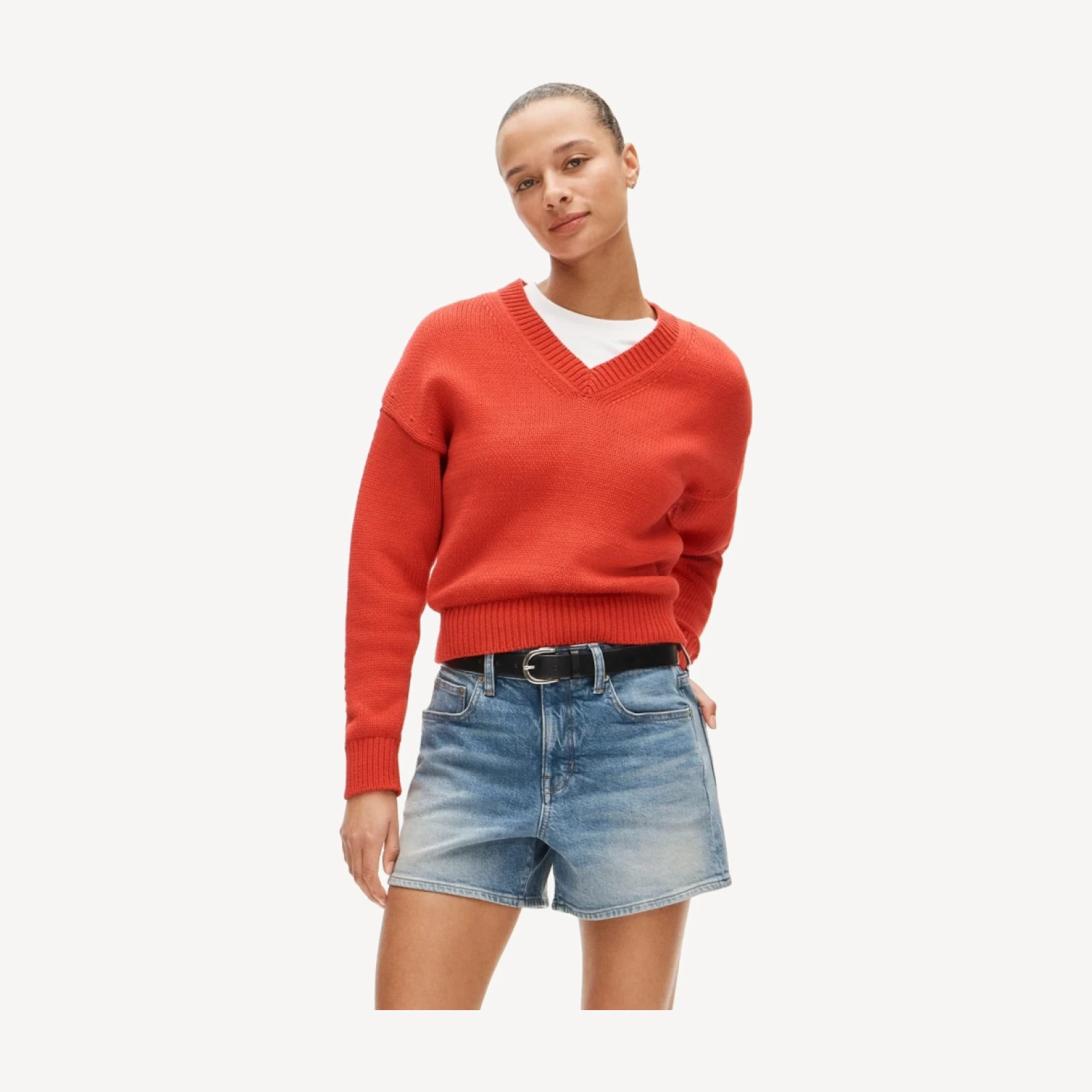 High-rise denim short
