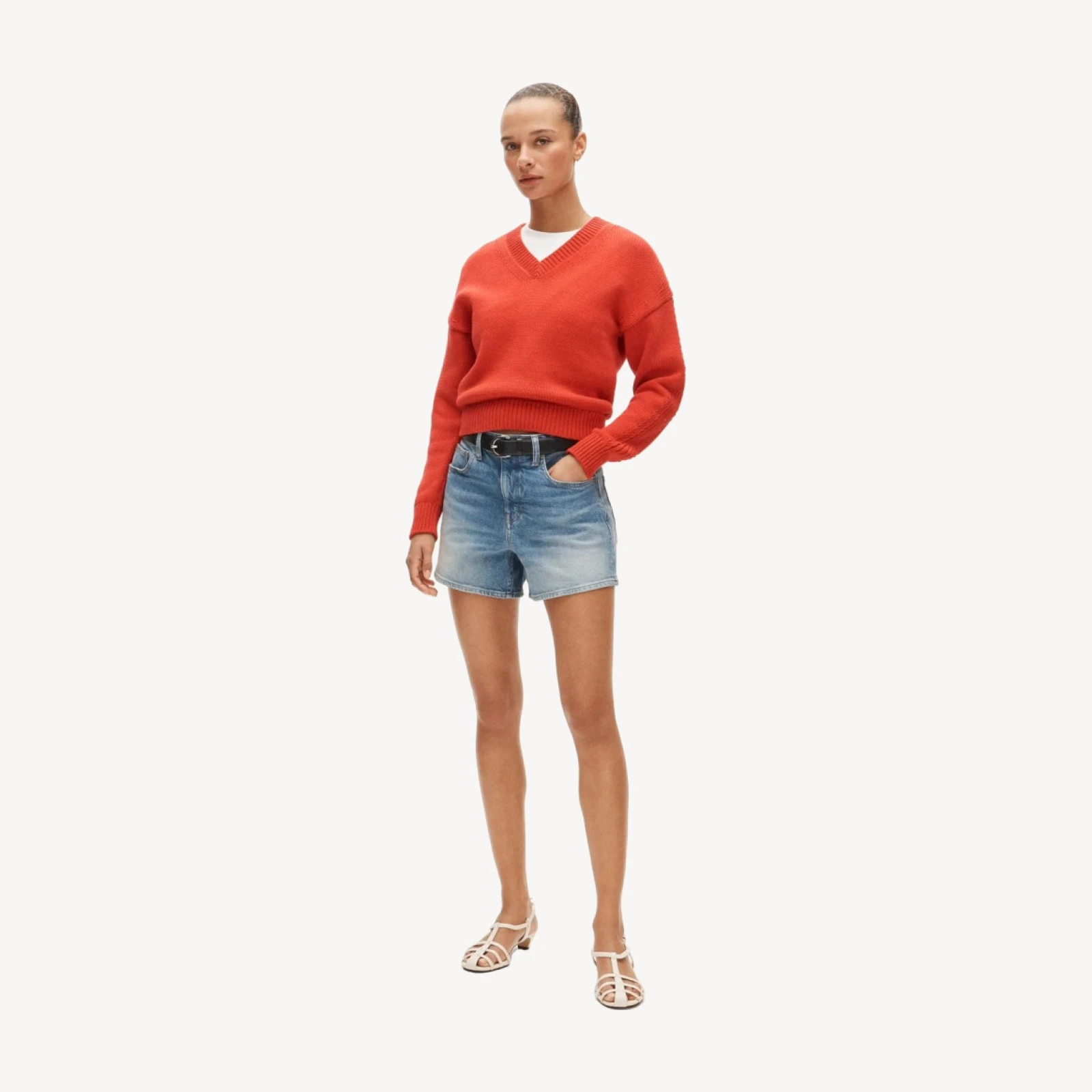 High-rise denim short