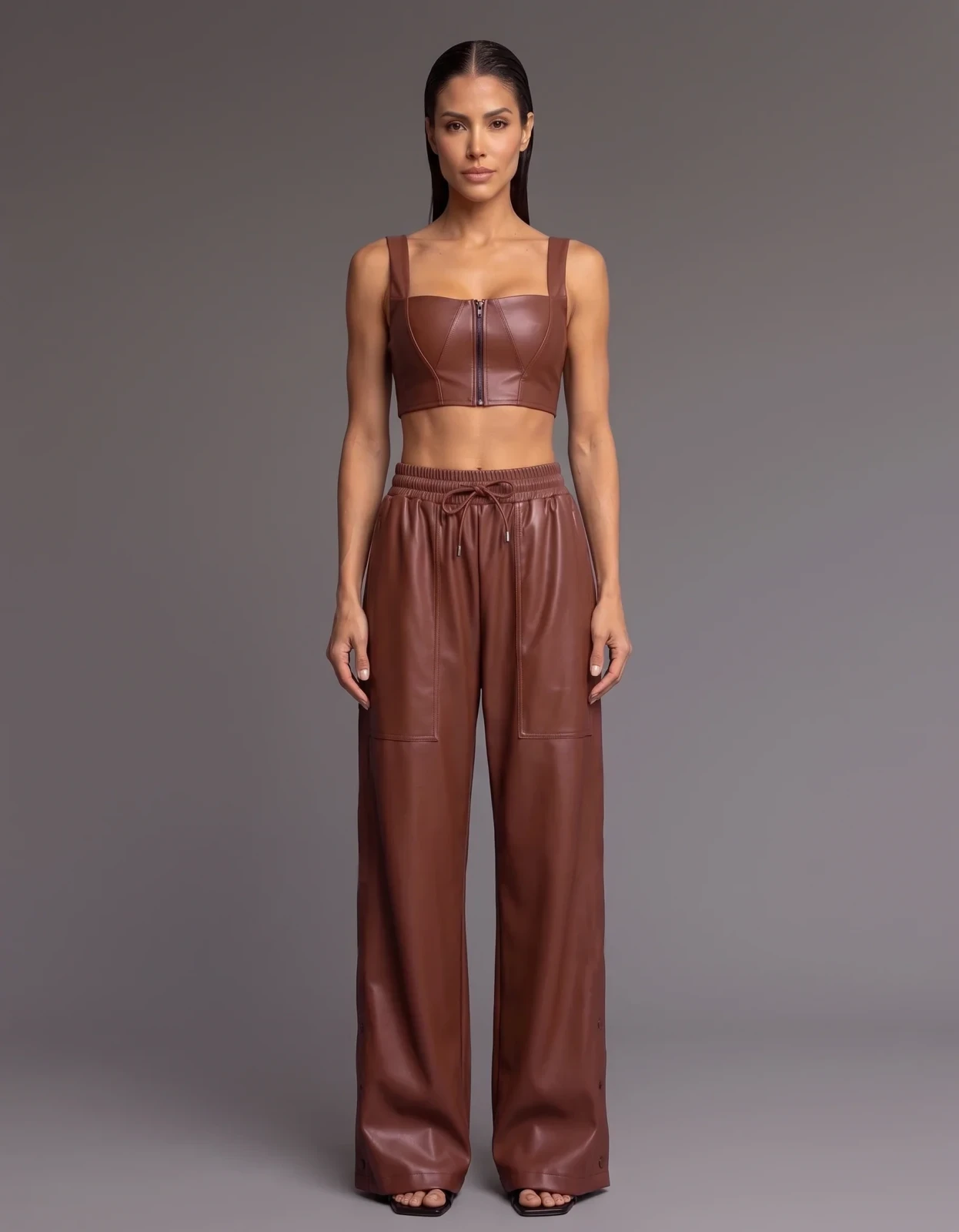 CARA LEATHER PANTS [Mocha]