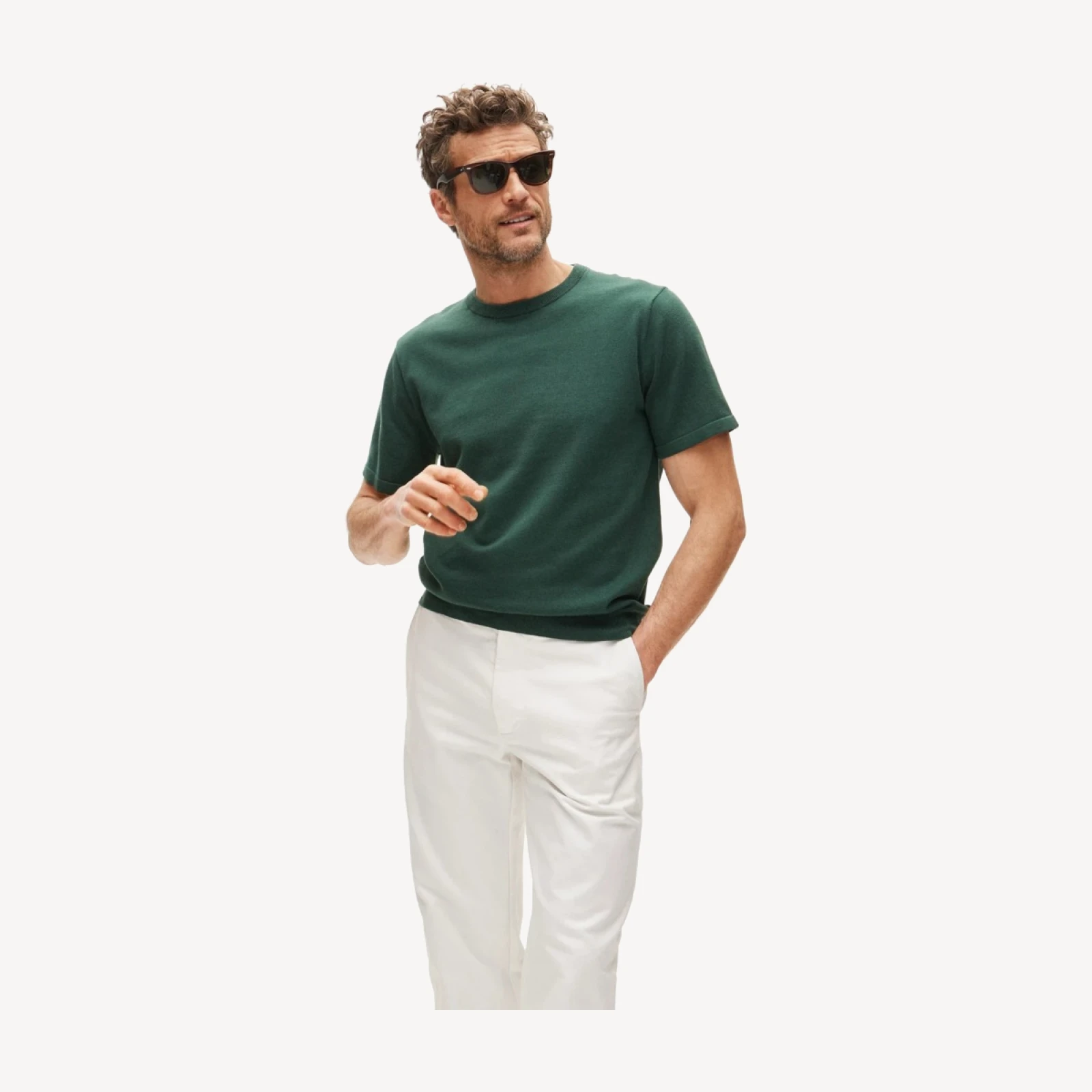 Short-sleeve crewneck sweater in Pima cotton
