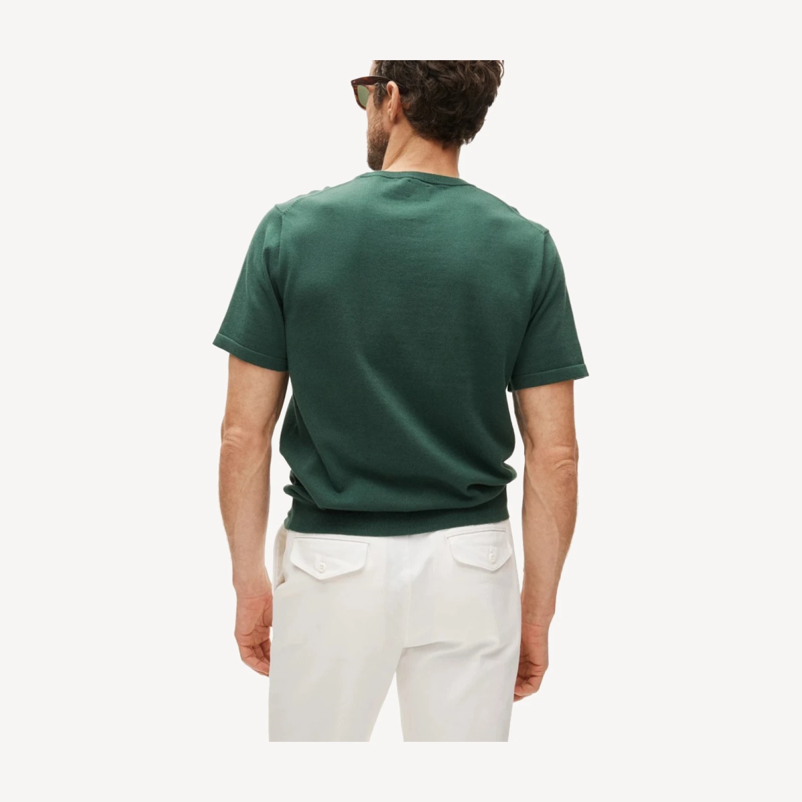 Short-sleeve crewneck sweater in Pima cotton