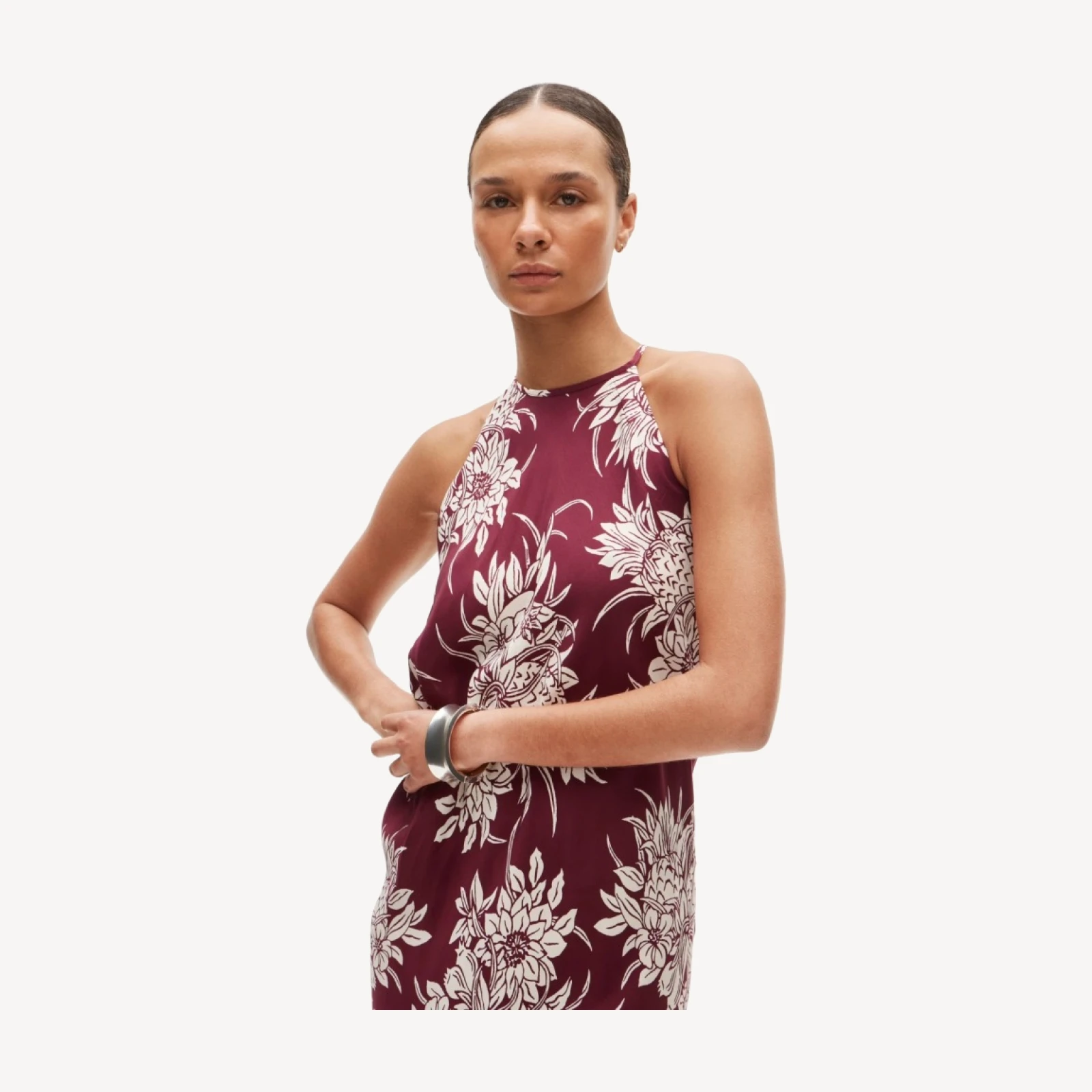 Halter dress in pineapple garden print