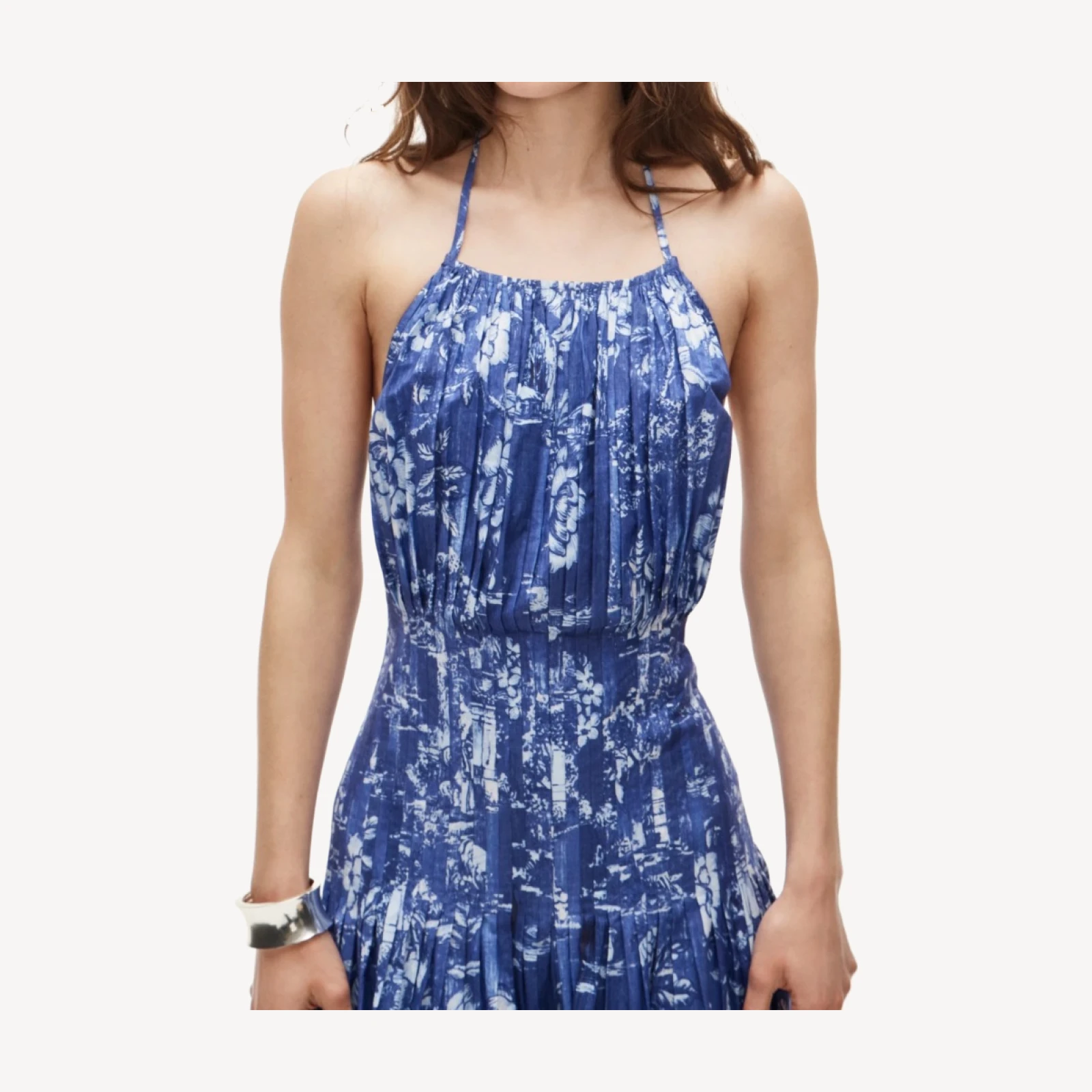 Open-back halter dress in cotton poplin