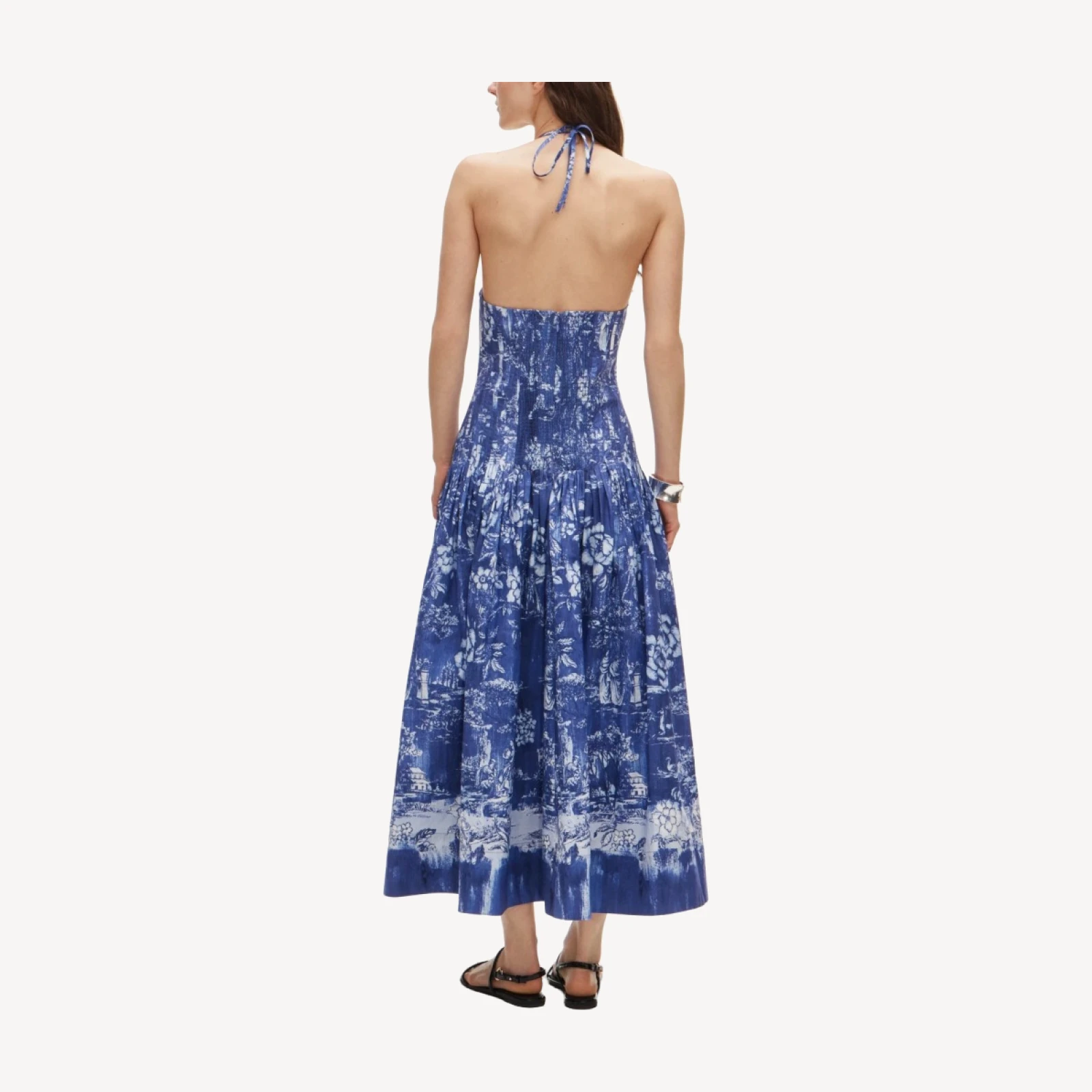 Open-back halter dress in cotton poplin
