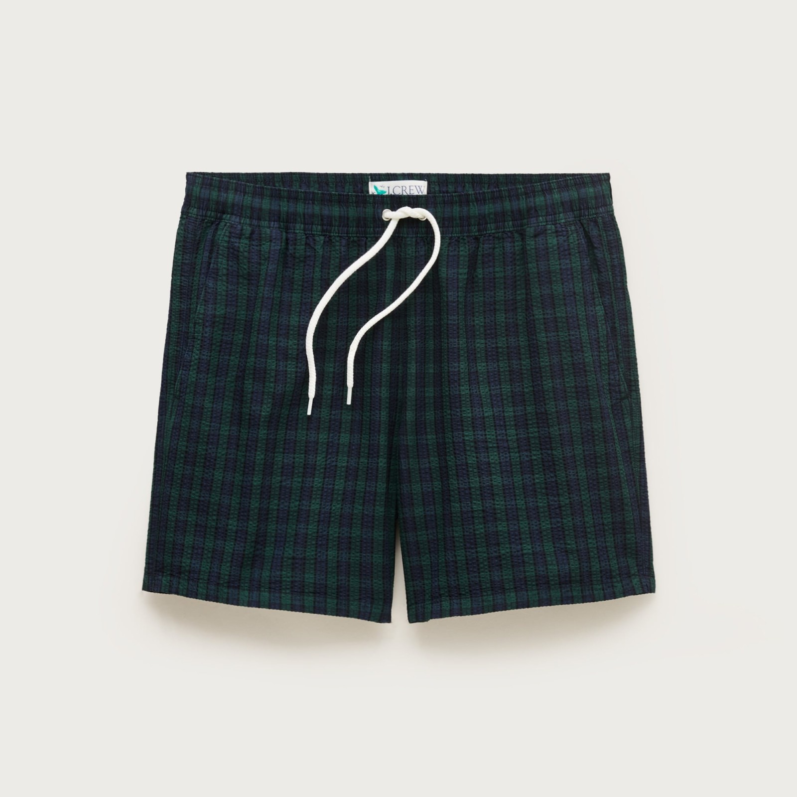 6" swim trunk in plaid seersucker