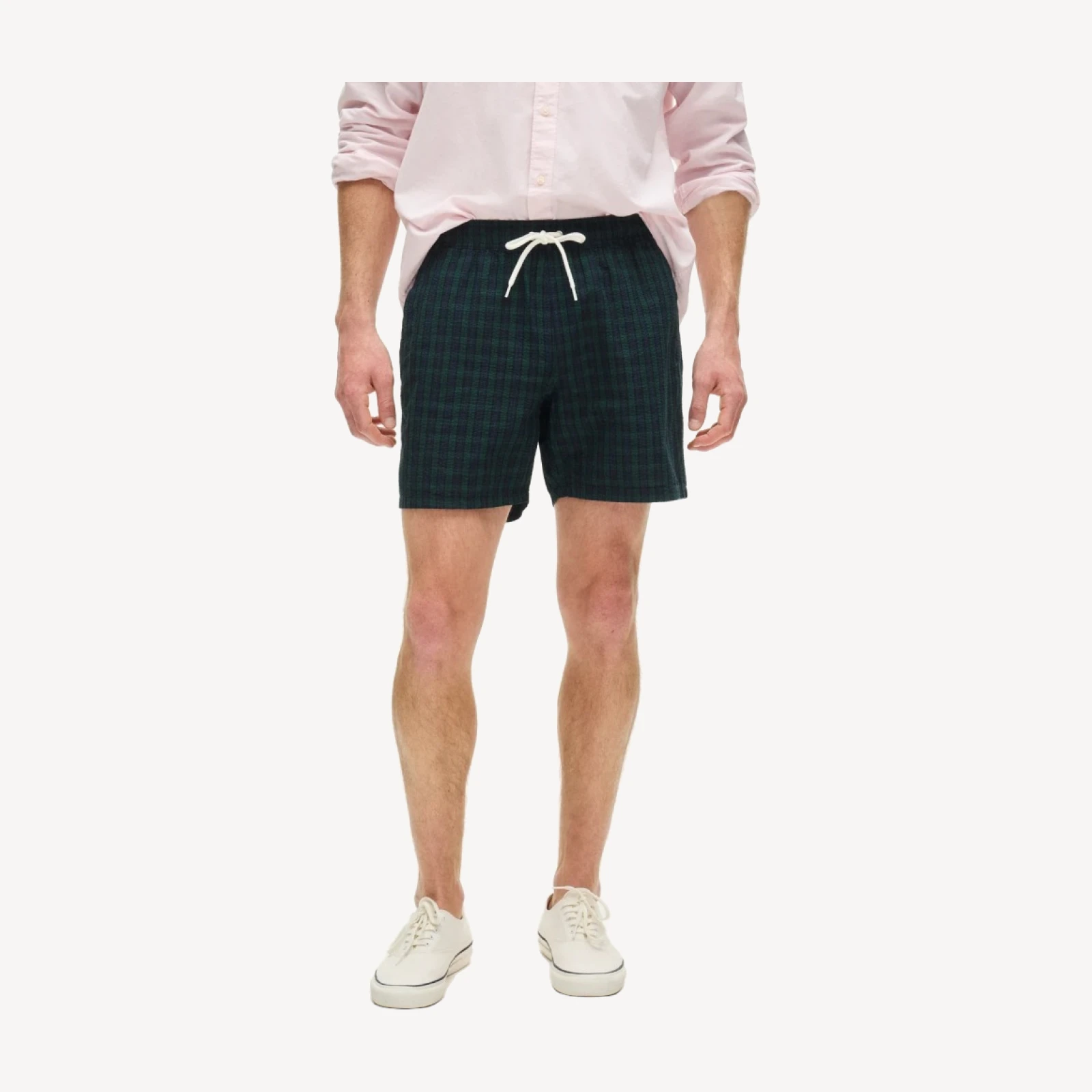 6" swim trunk in plaid seersucker