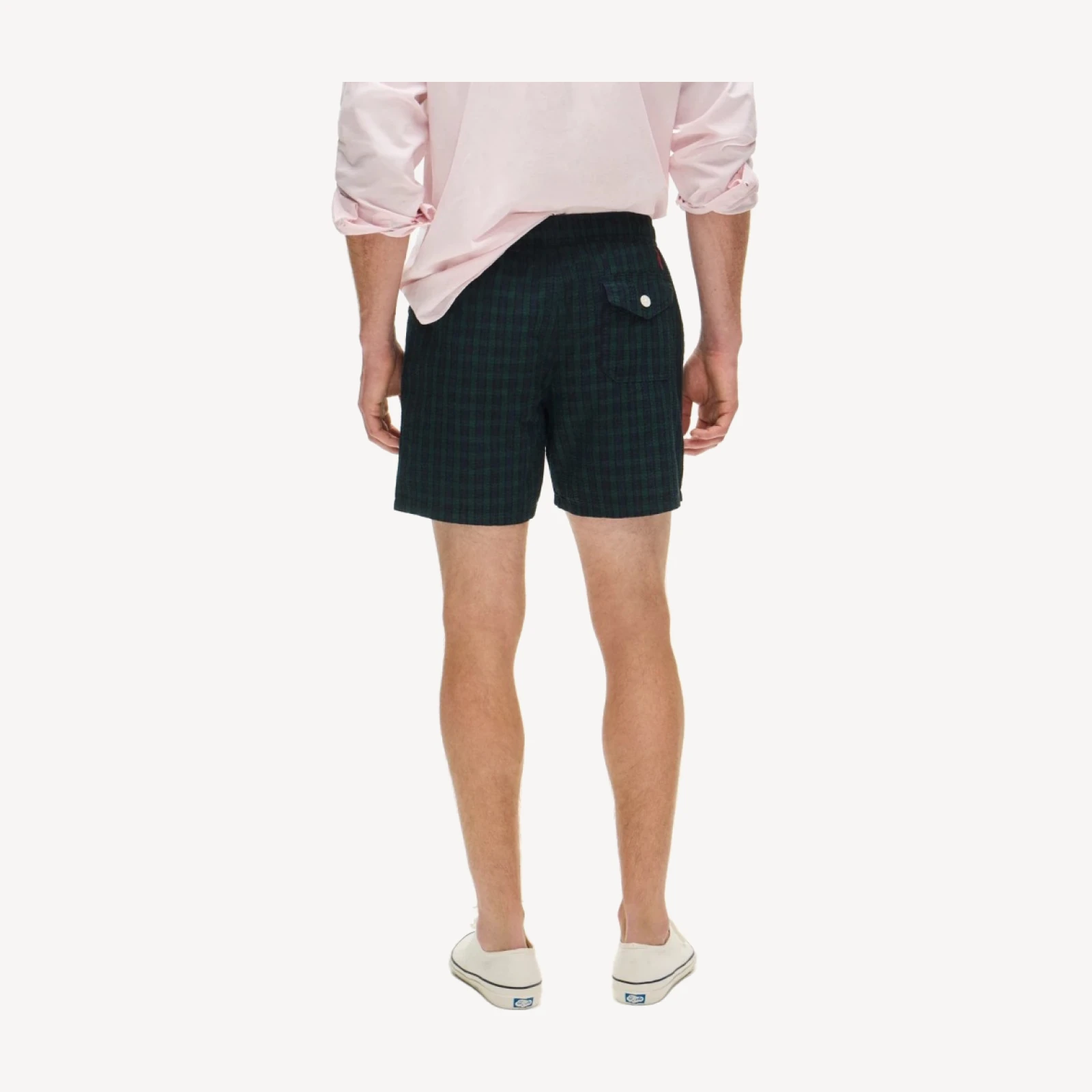 6" swim trunk in plaid seersucker