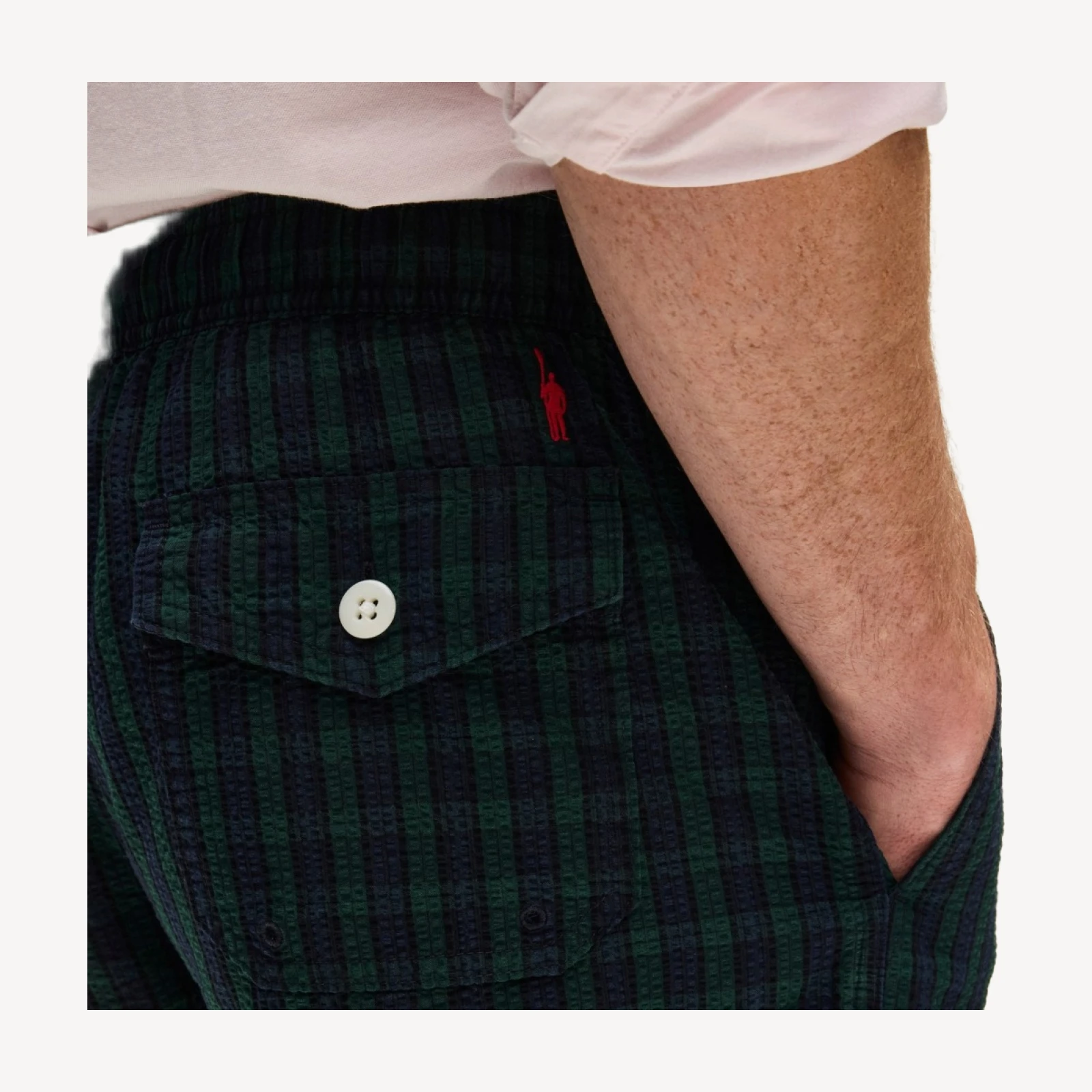 6" swim trunk in plaid seersucker