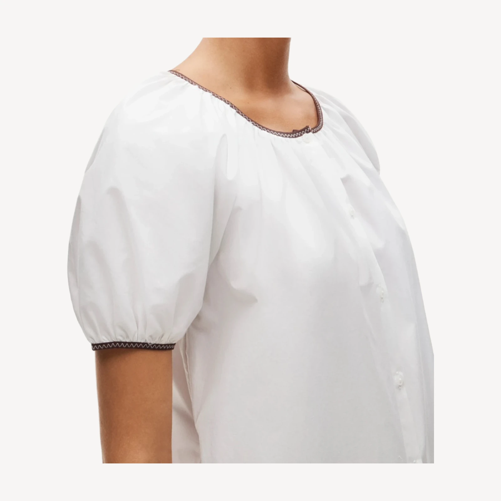 Puff-sleeve popover dress with contrast trim