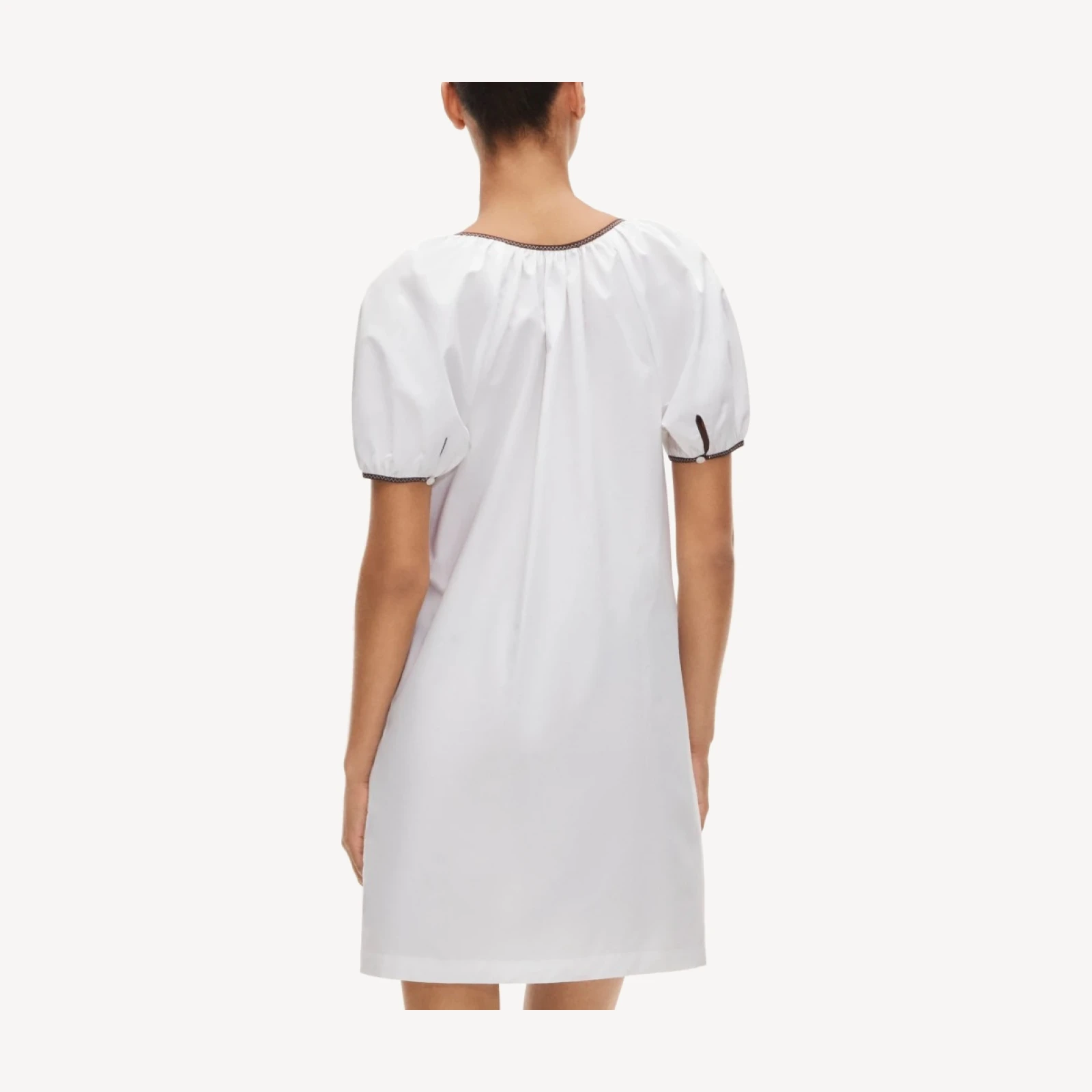 Puff-sleeve popover dress with contrast trim