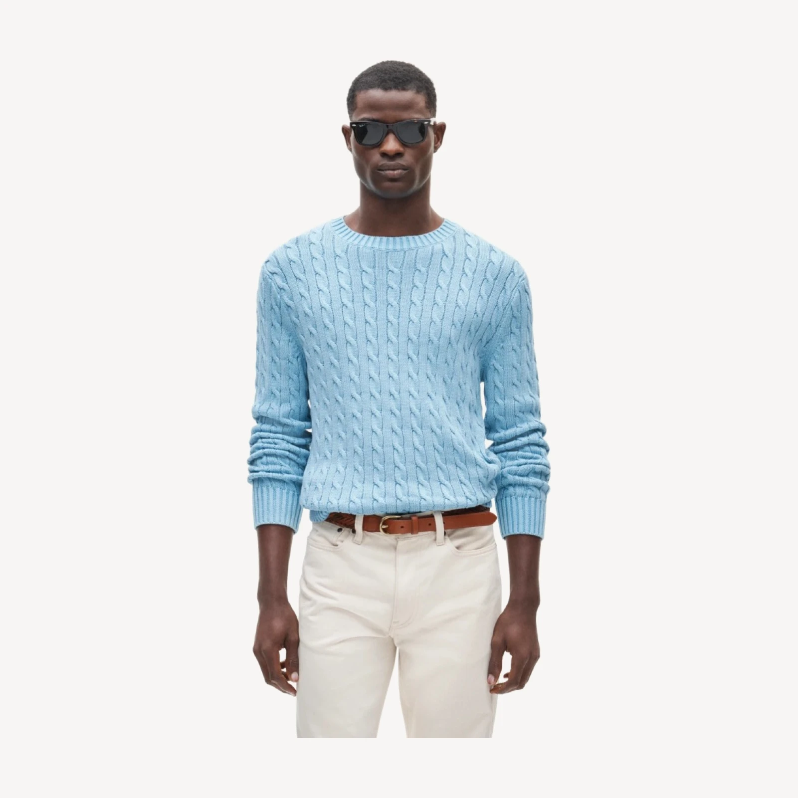 Garment-dyed cable-knit cotton sweater