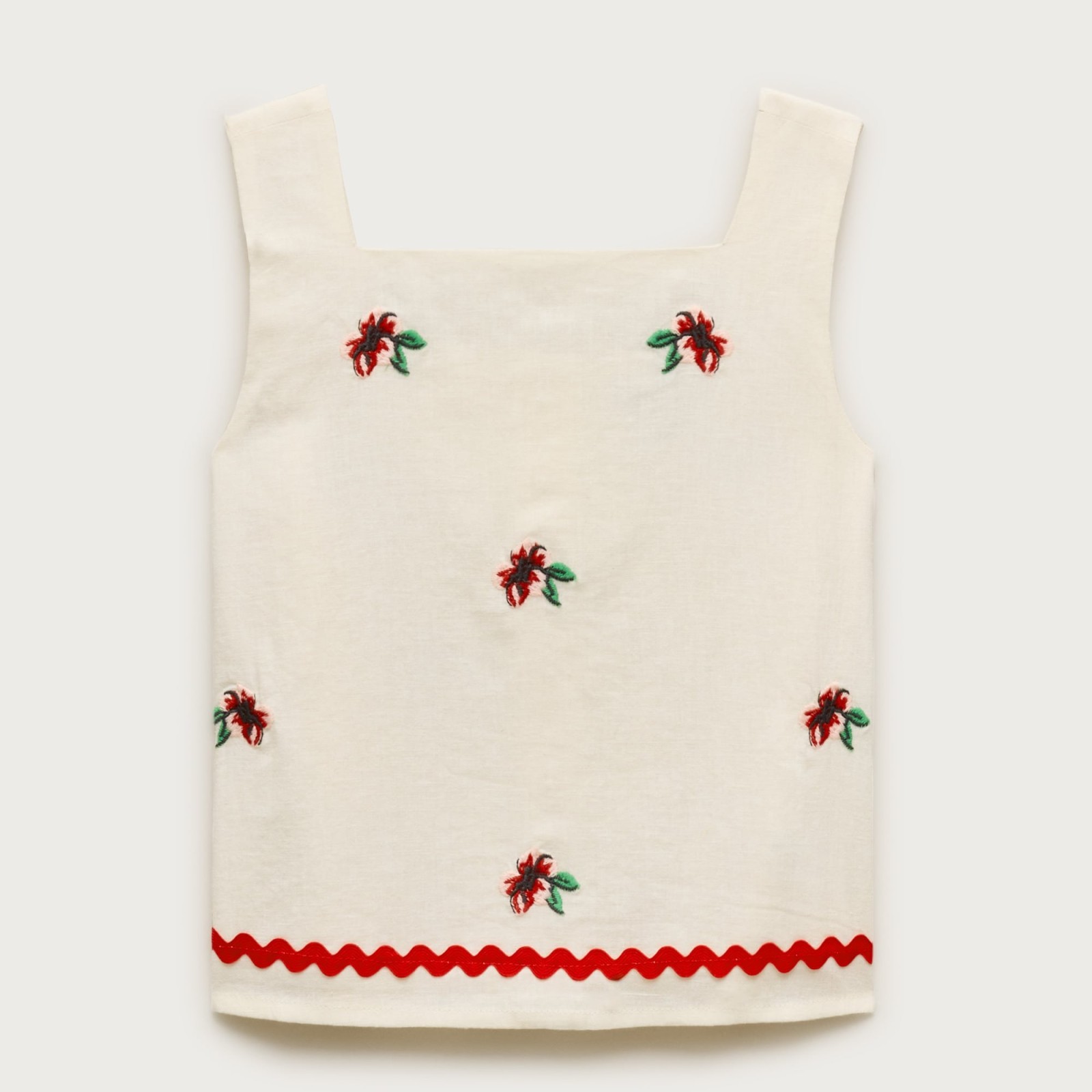 Girls' embroidered floral top in linen blend