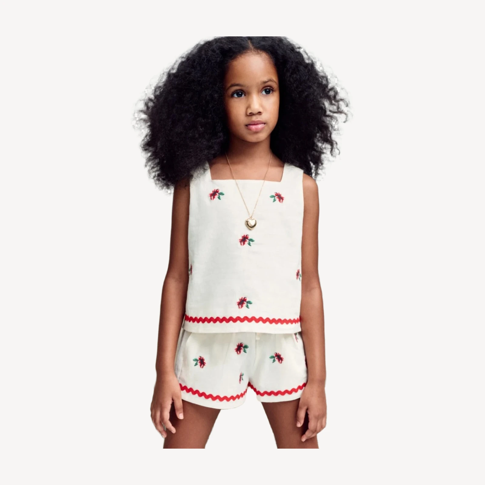 Girls' embroidered floral top in linen blend