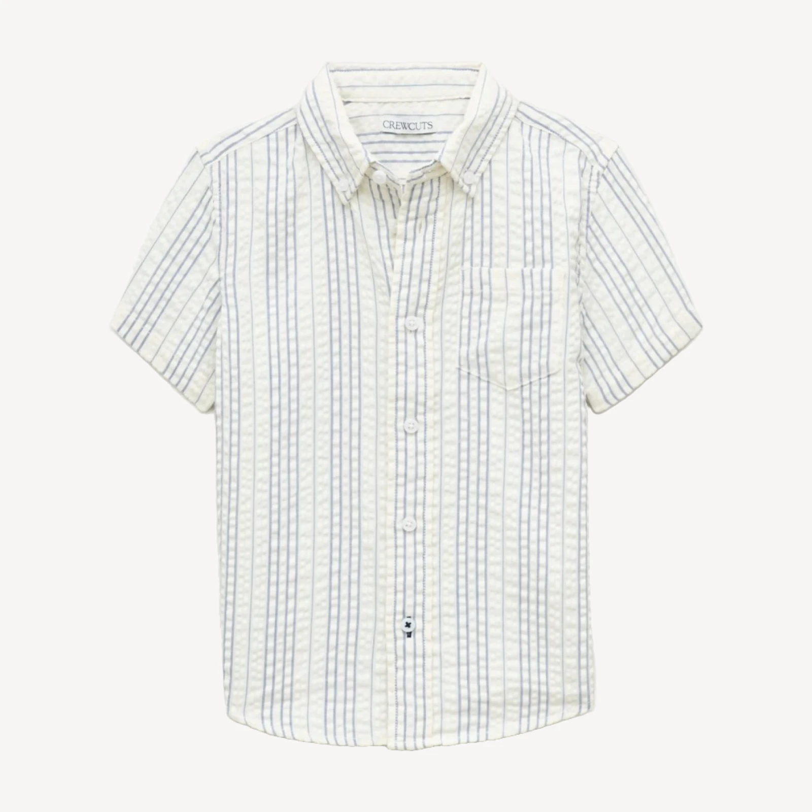 Short-sleeve seersucker camp shirt