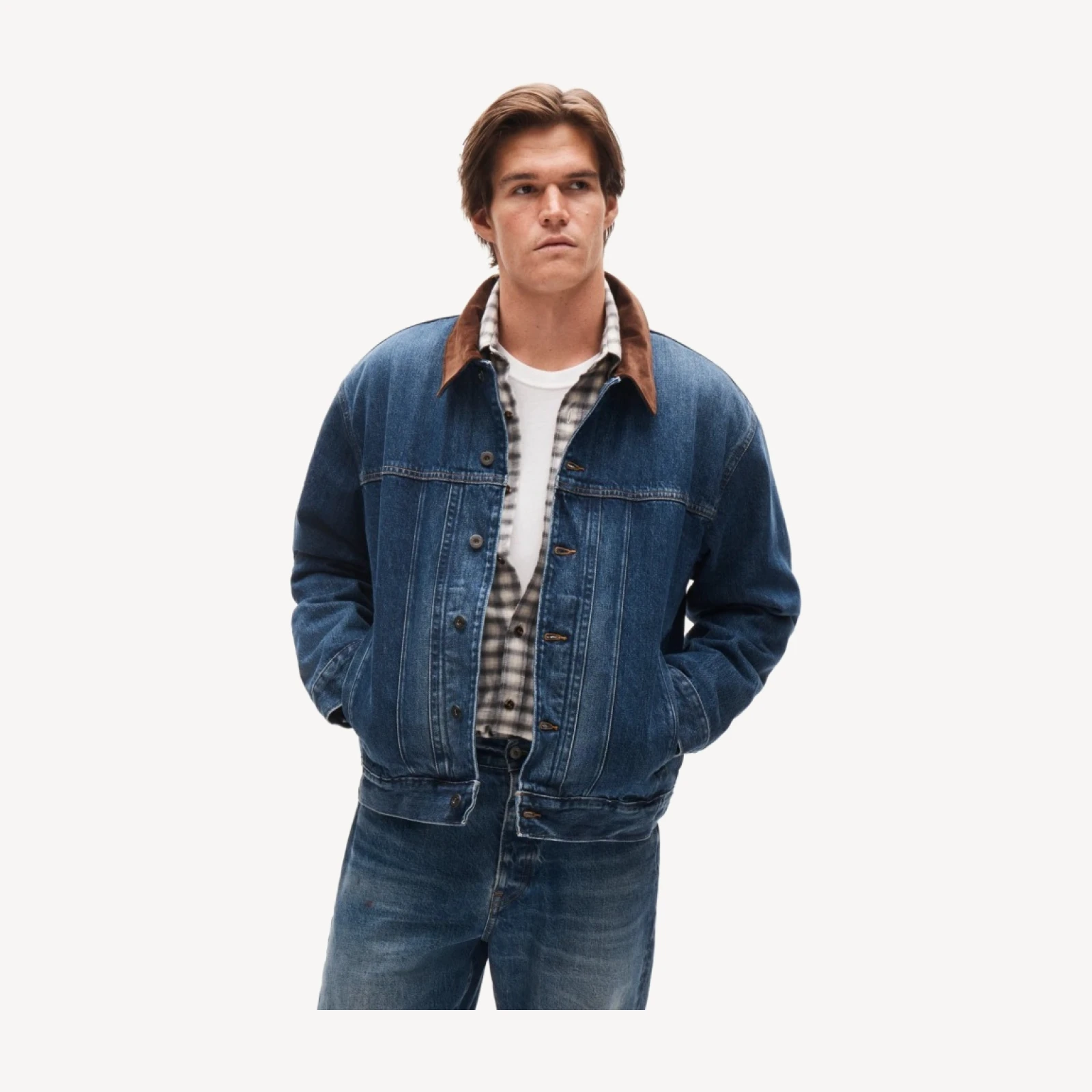Suede-collar lined denim jacket