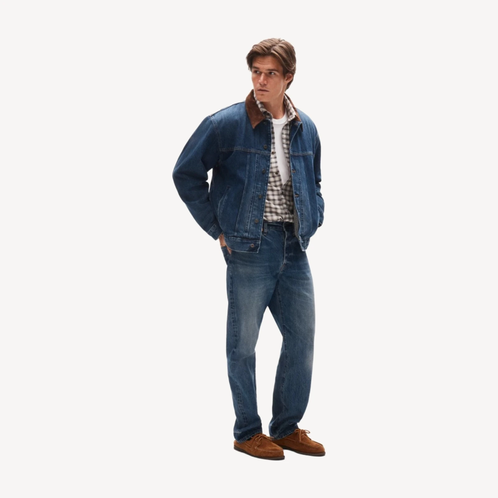 Suede-collar lined denim jacket