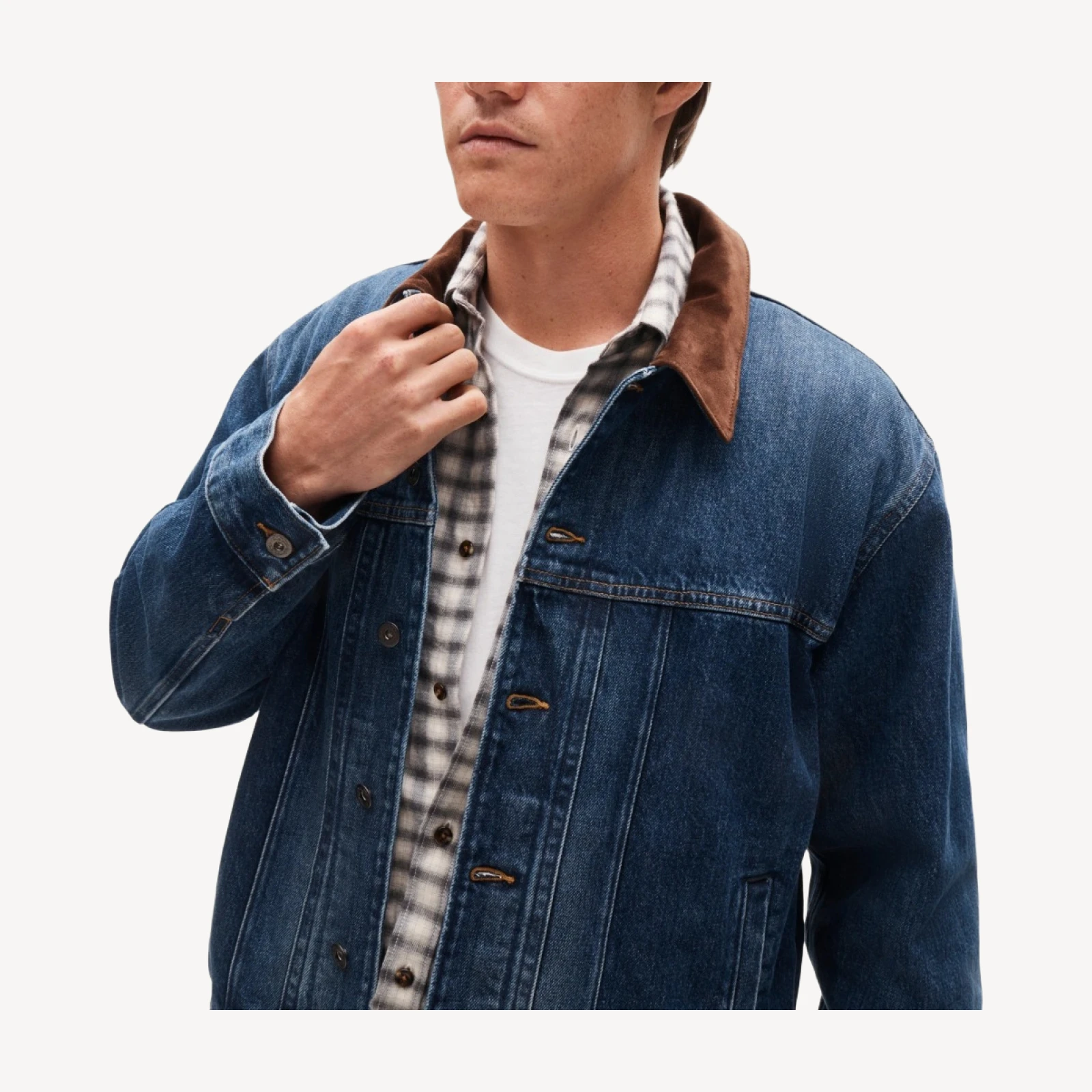 Suede-collar lined denim jacket