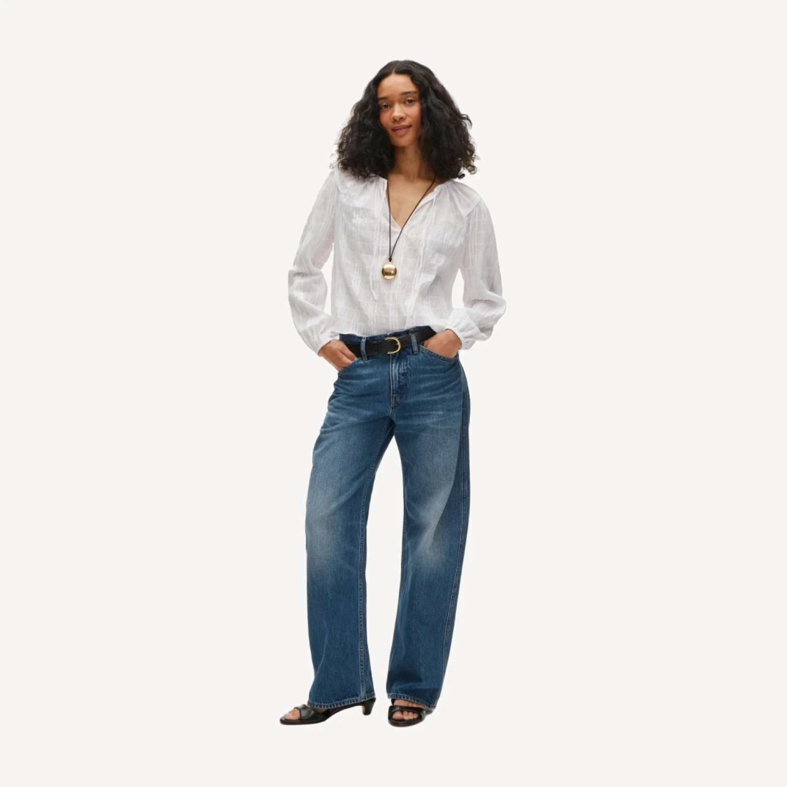 Tie-front popover top in seersucker