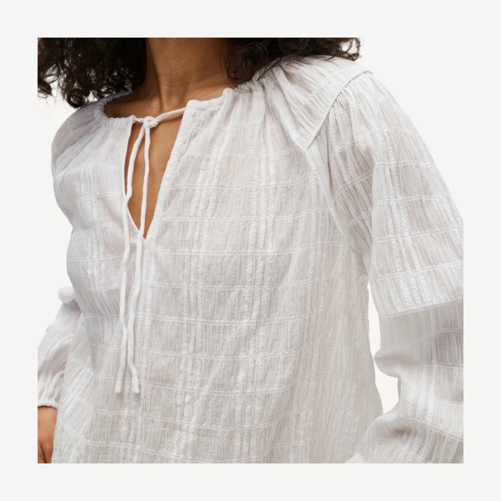 Tie-front popover top in seersucker
