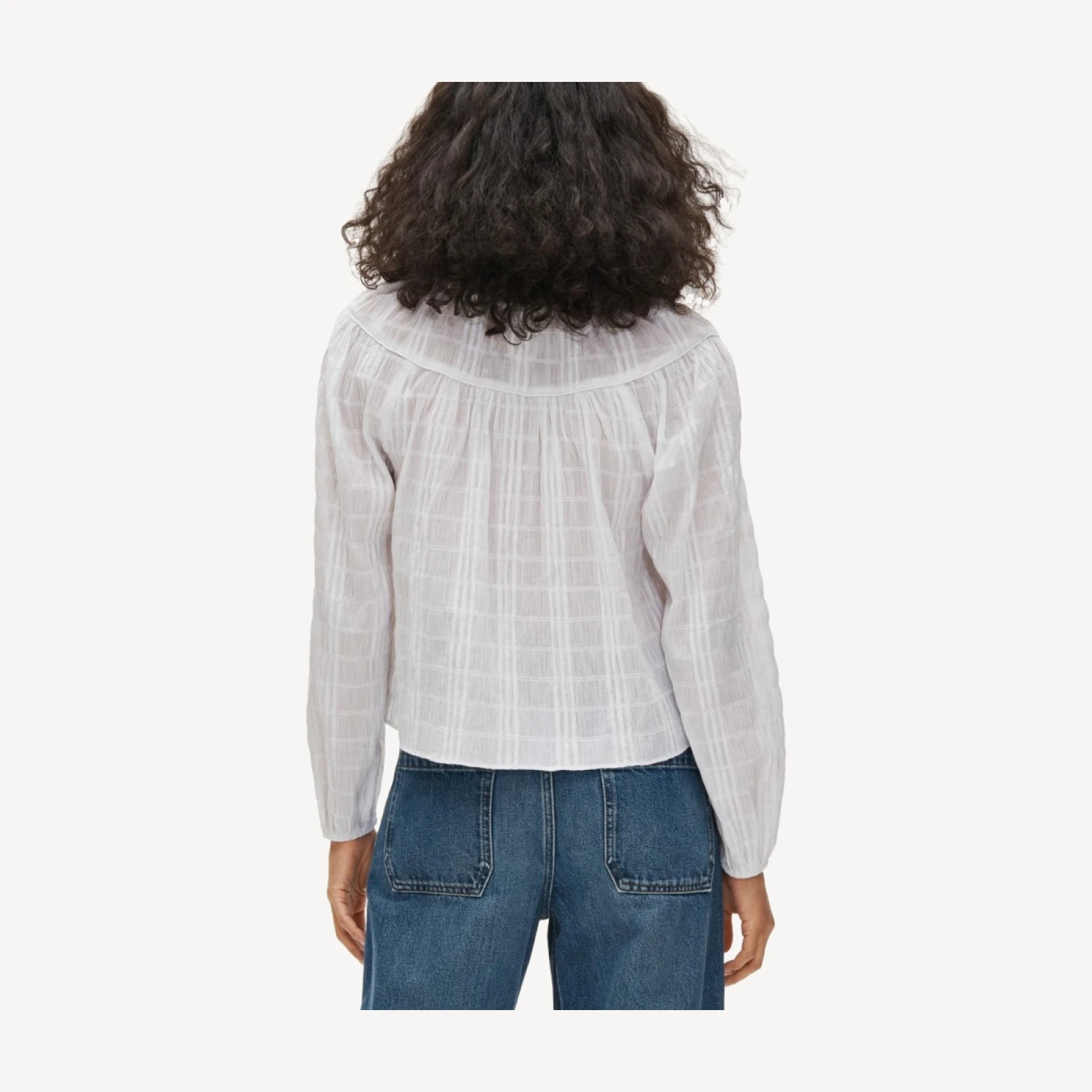 Tie-front popover top in seersucker