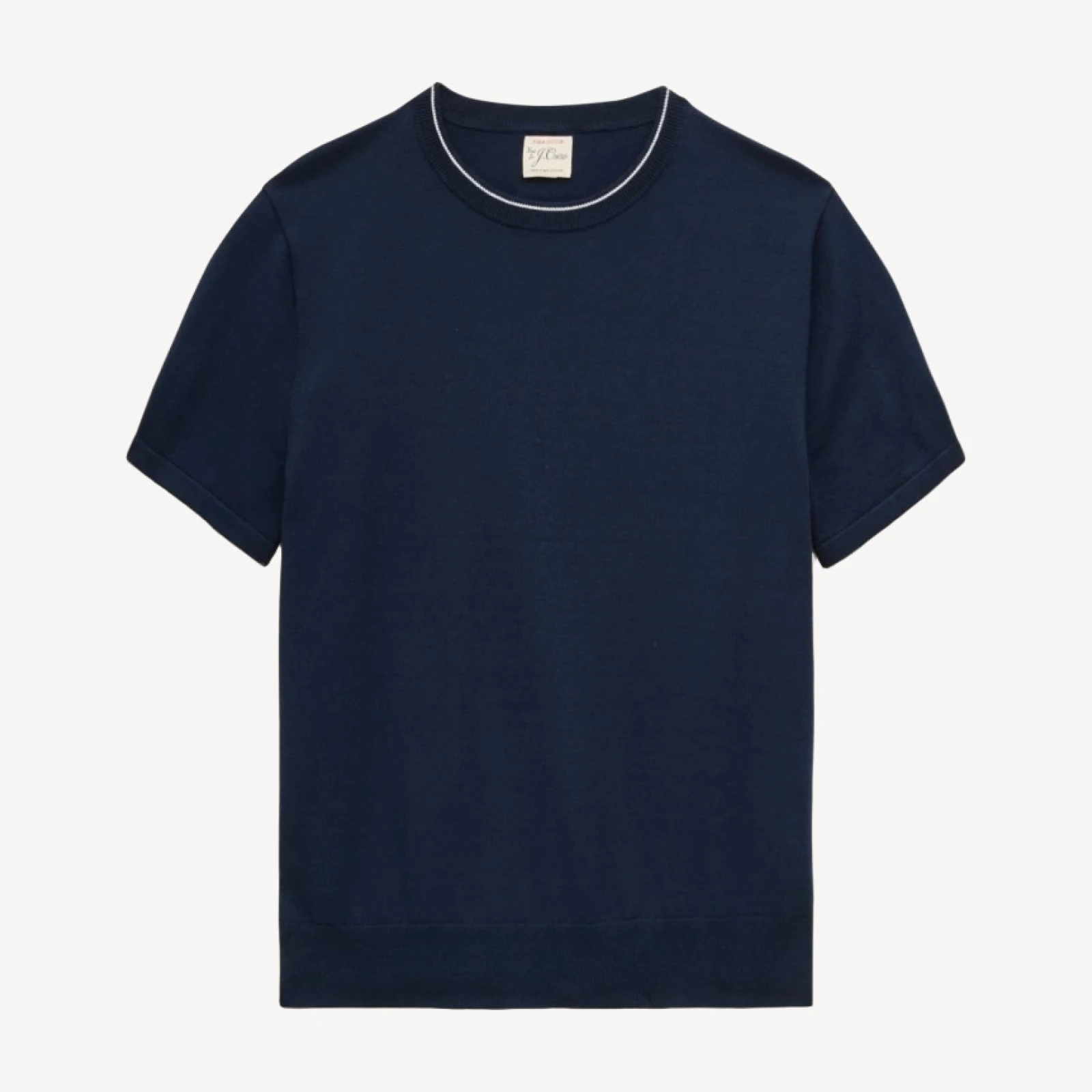 Short-sleeve tipped crewneck sweater in Pima cotton