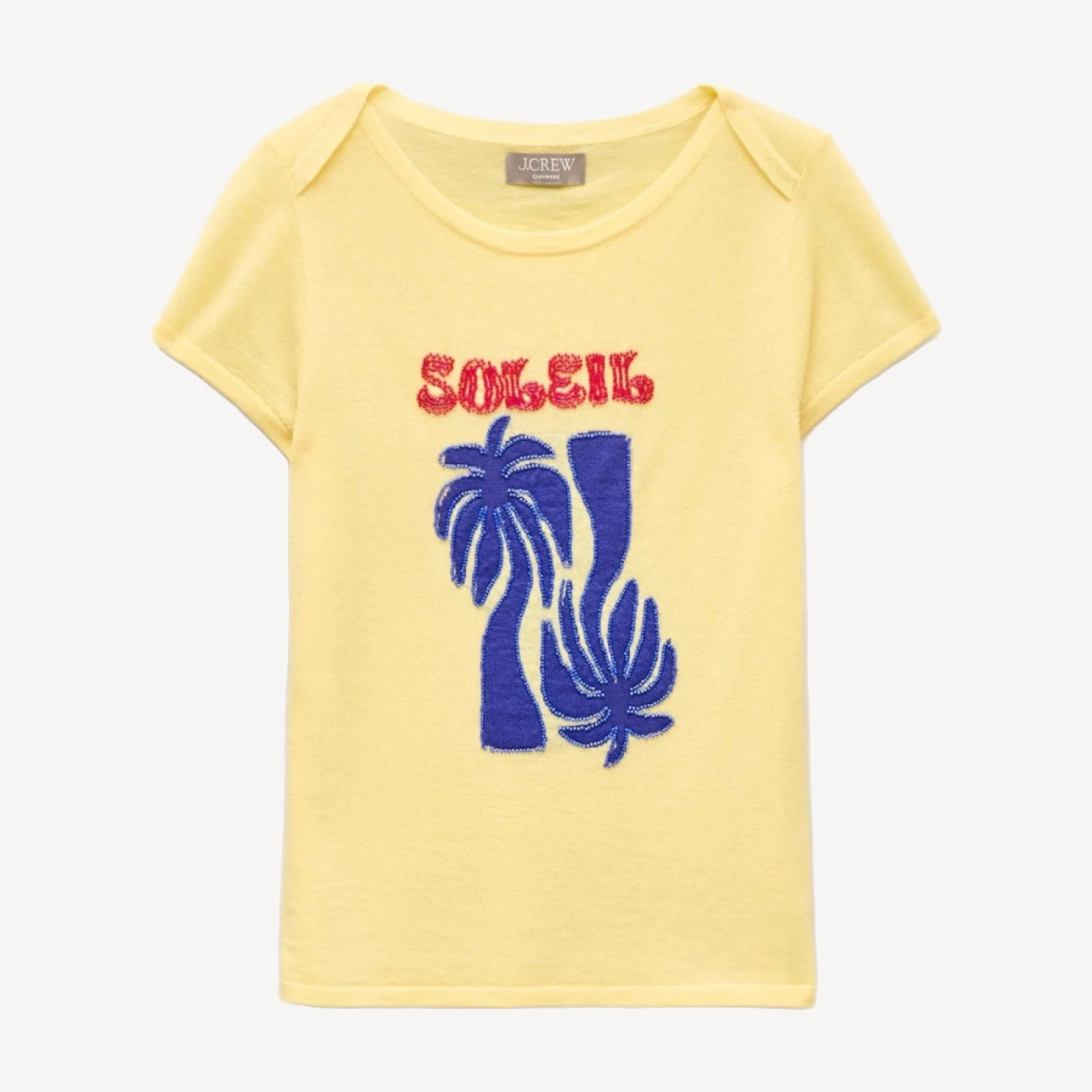 Featherweight cashmere beaded "Soleil" graphic sweater-tee