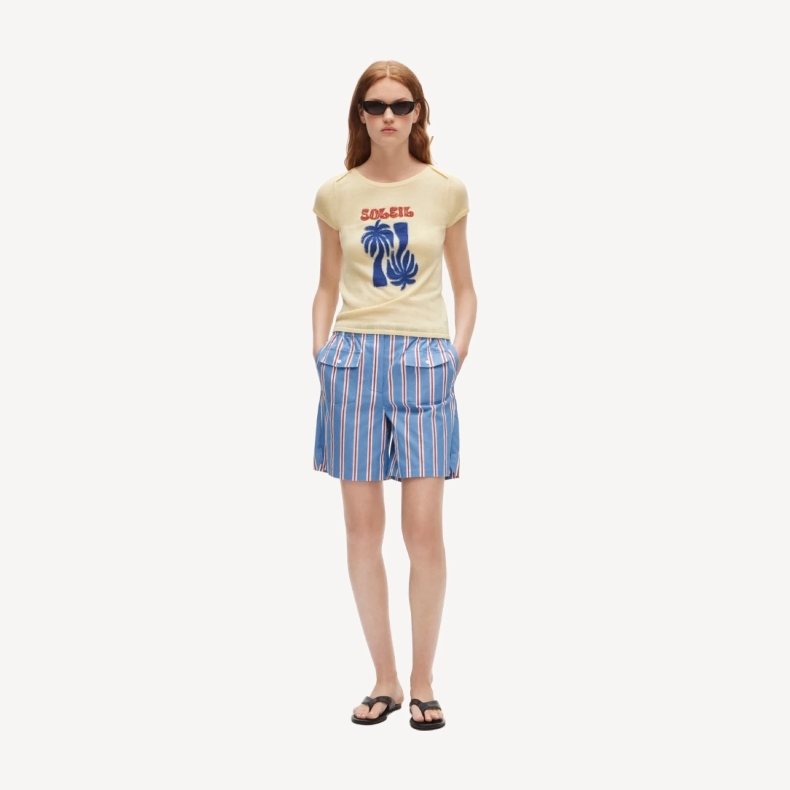 Featherweight cashmere beaded "Soleil" graphic sweater-tee