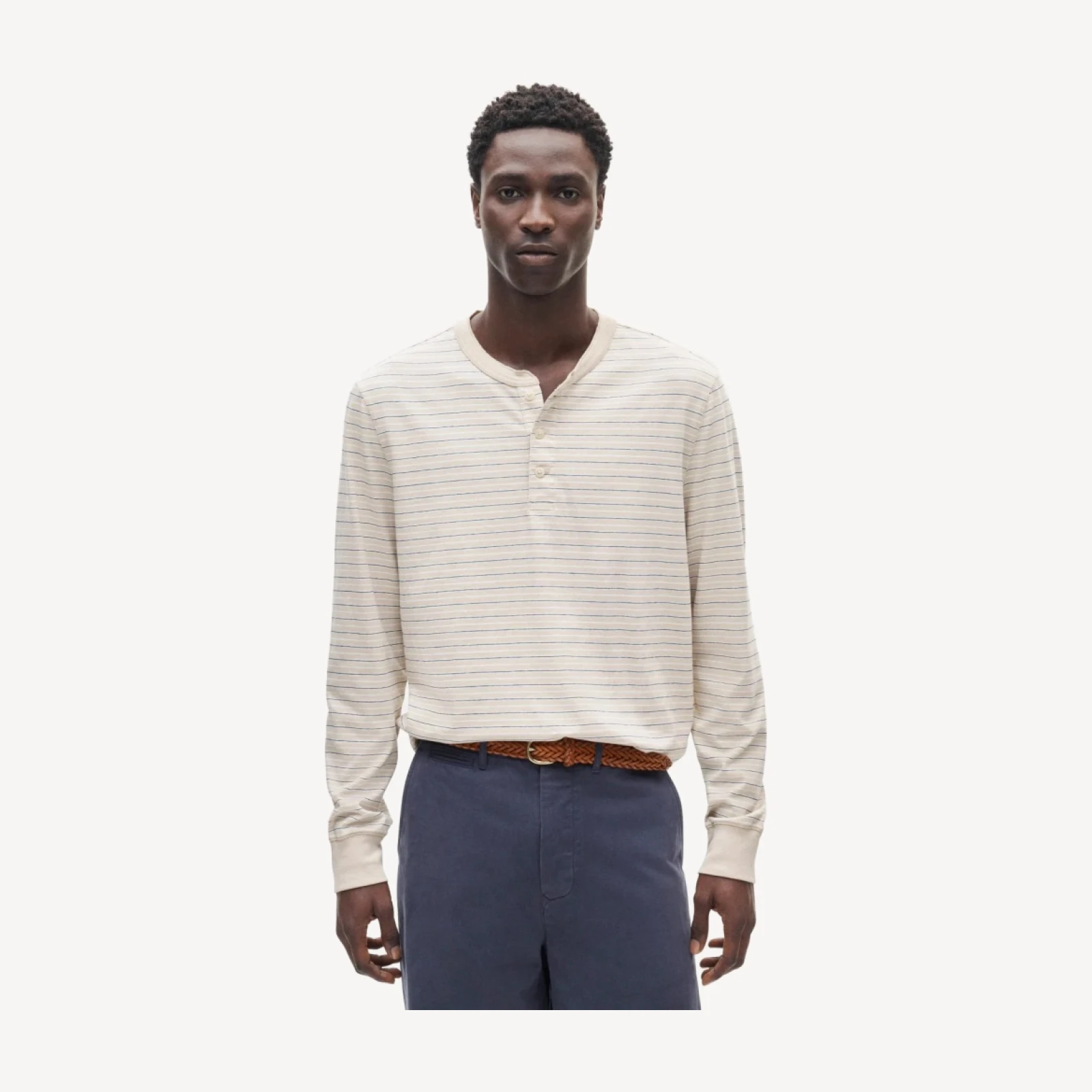 Vintage-wash cotton henley in stripe