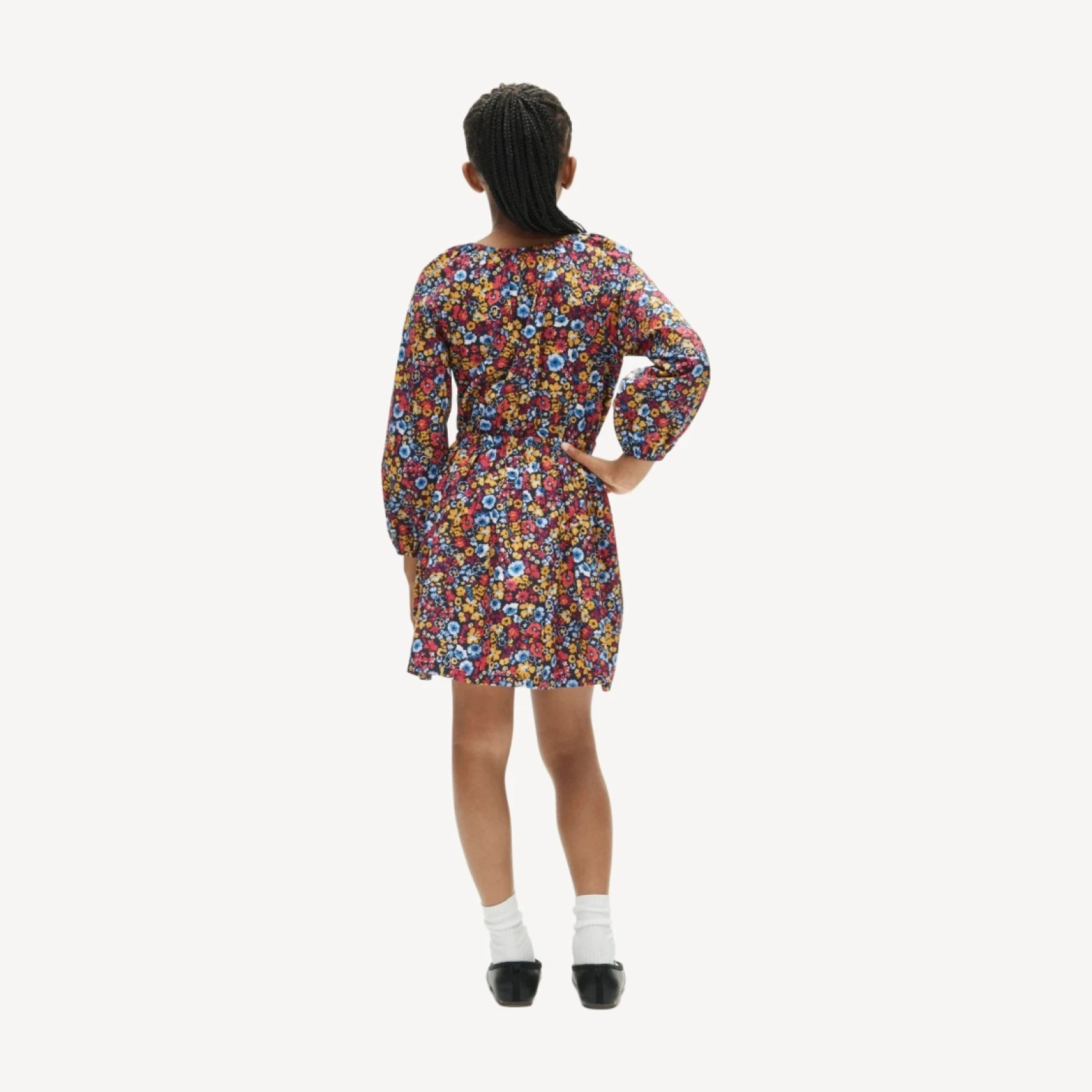 Girls' puff-sleeve dress in autumn floral